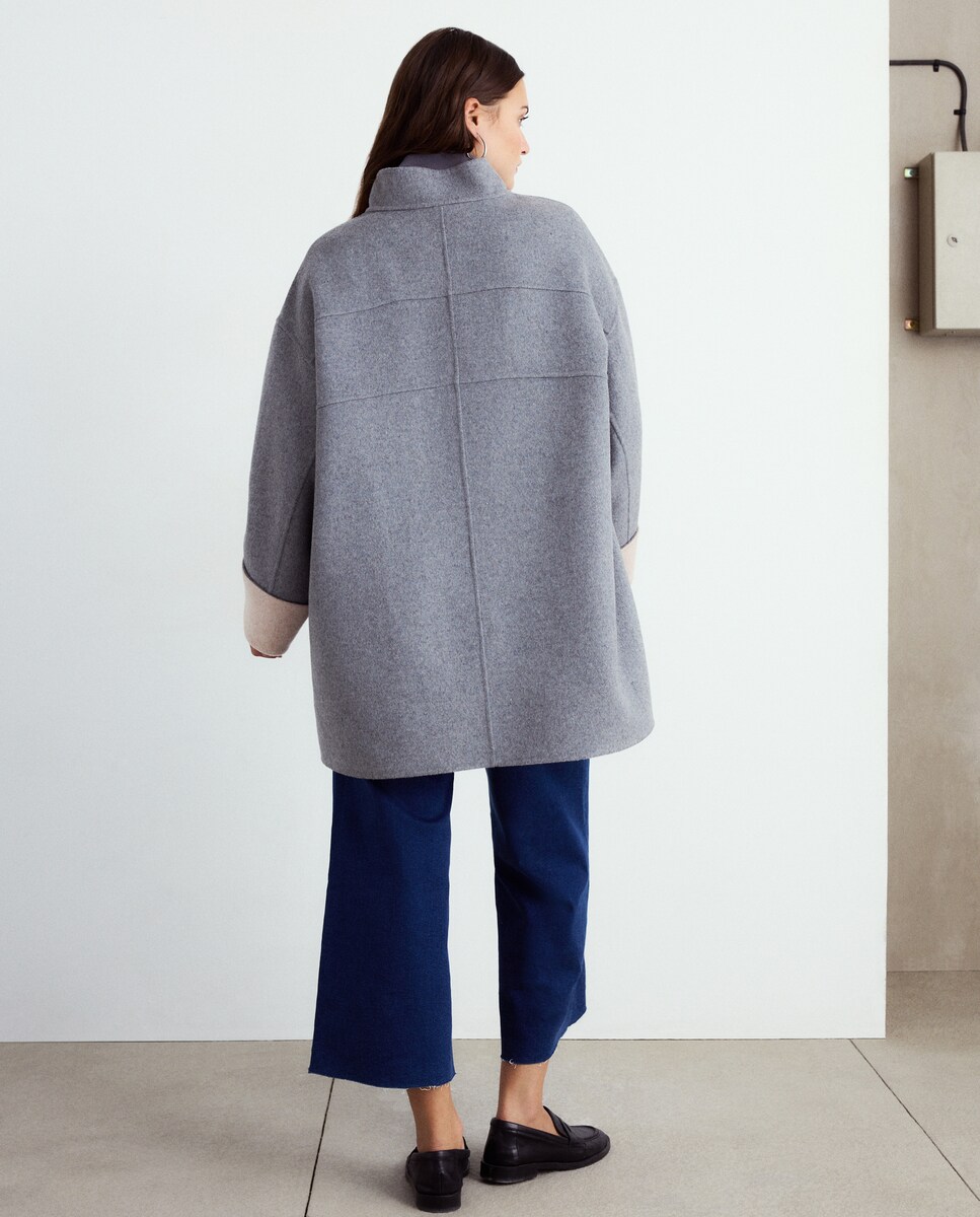 Sobretudo em Mistura de Lã com Dupla Face 820 Cinzento Médio-3