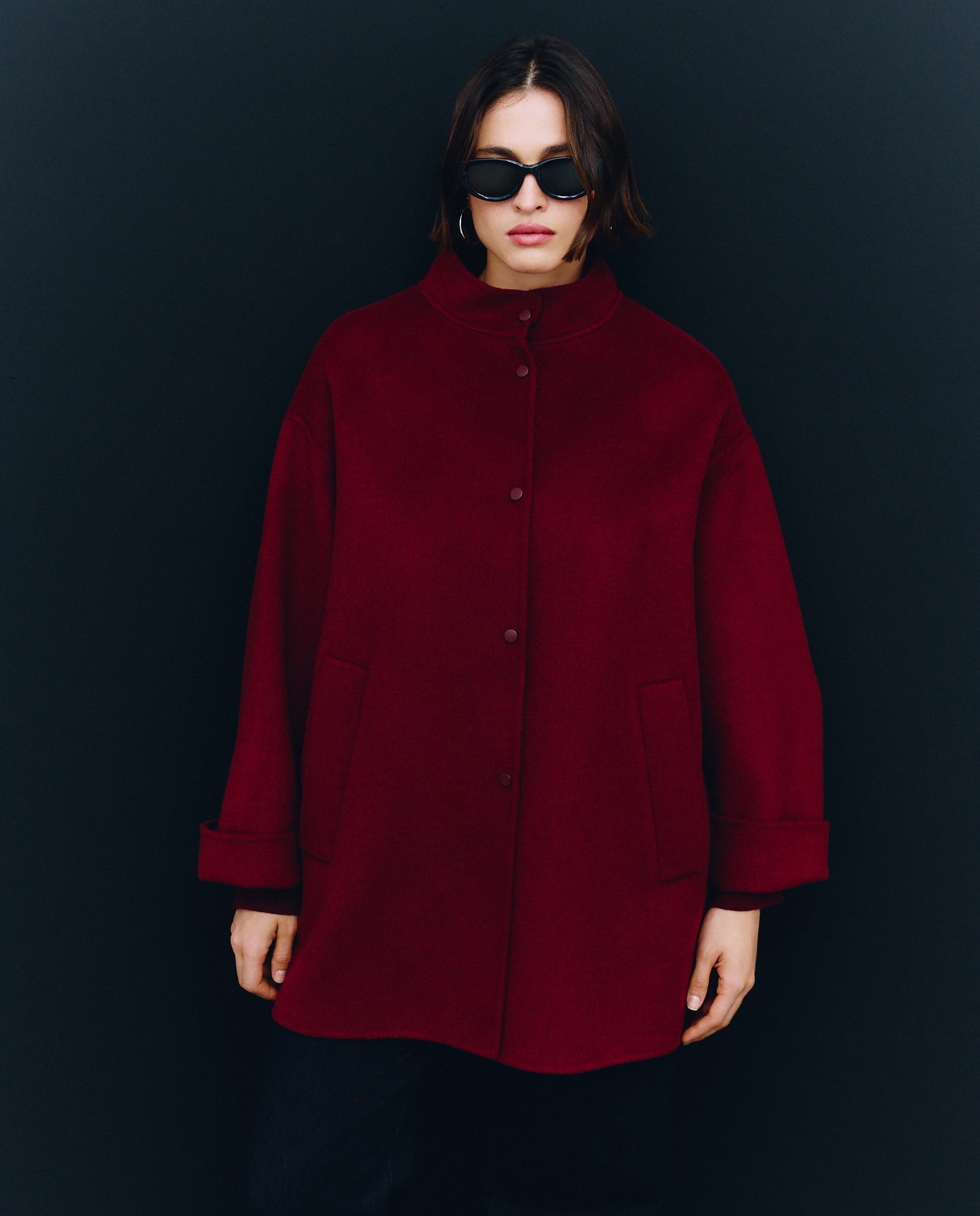 Sobretudo Comprido Liso Bordeaux-2