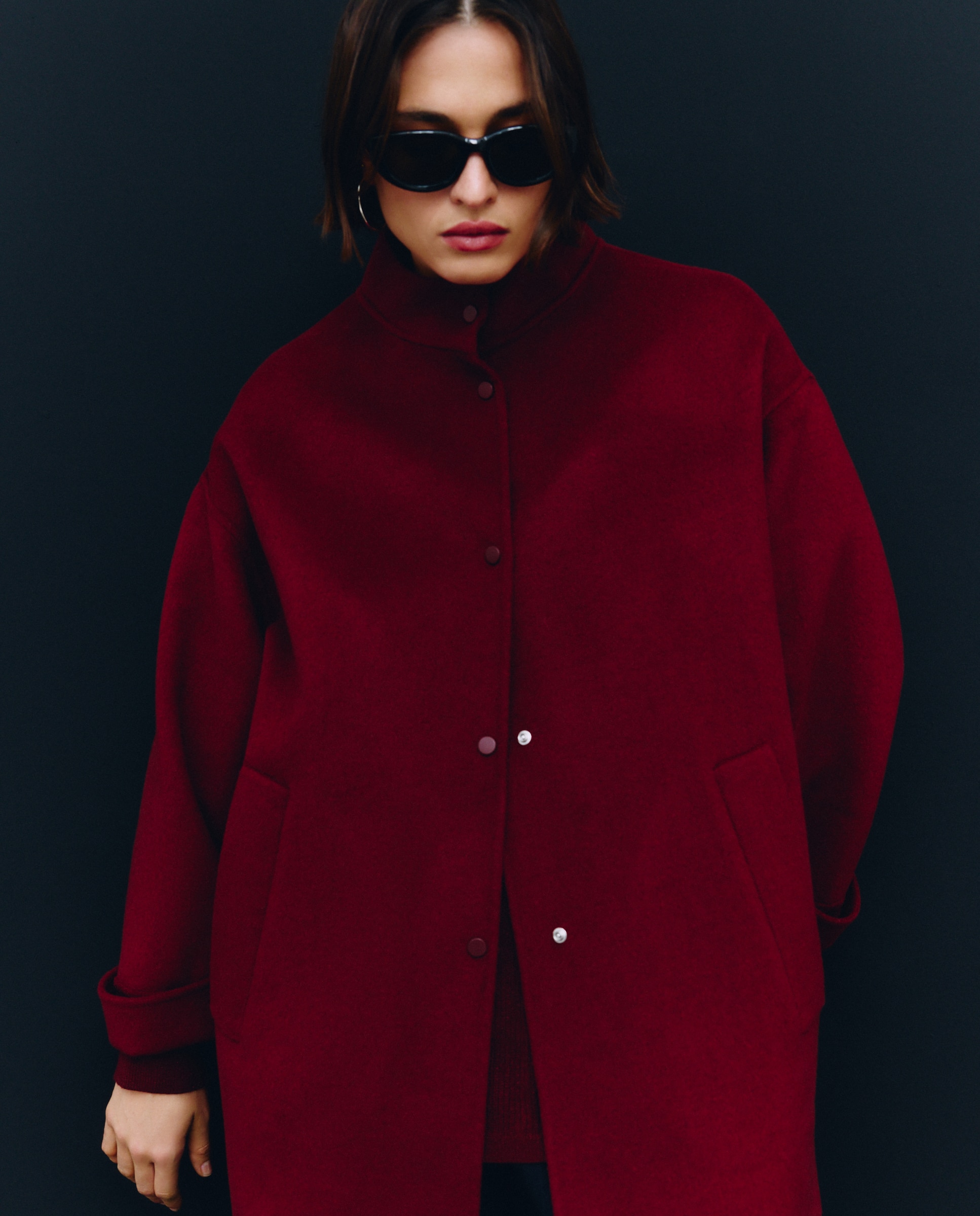 Sobretudo Comprido Liso Bordeaux-3