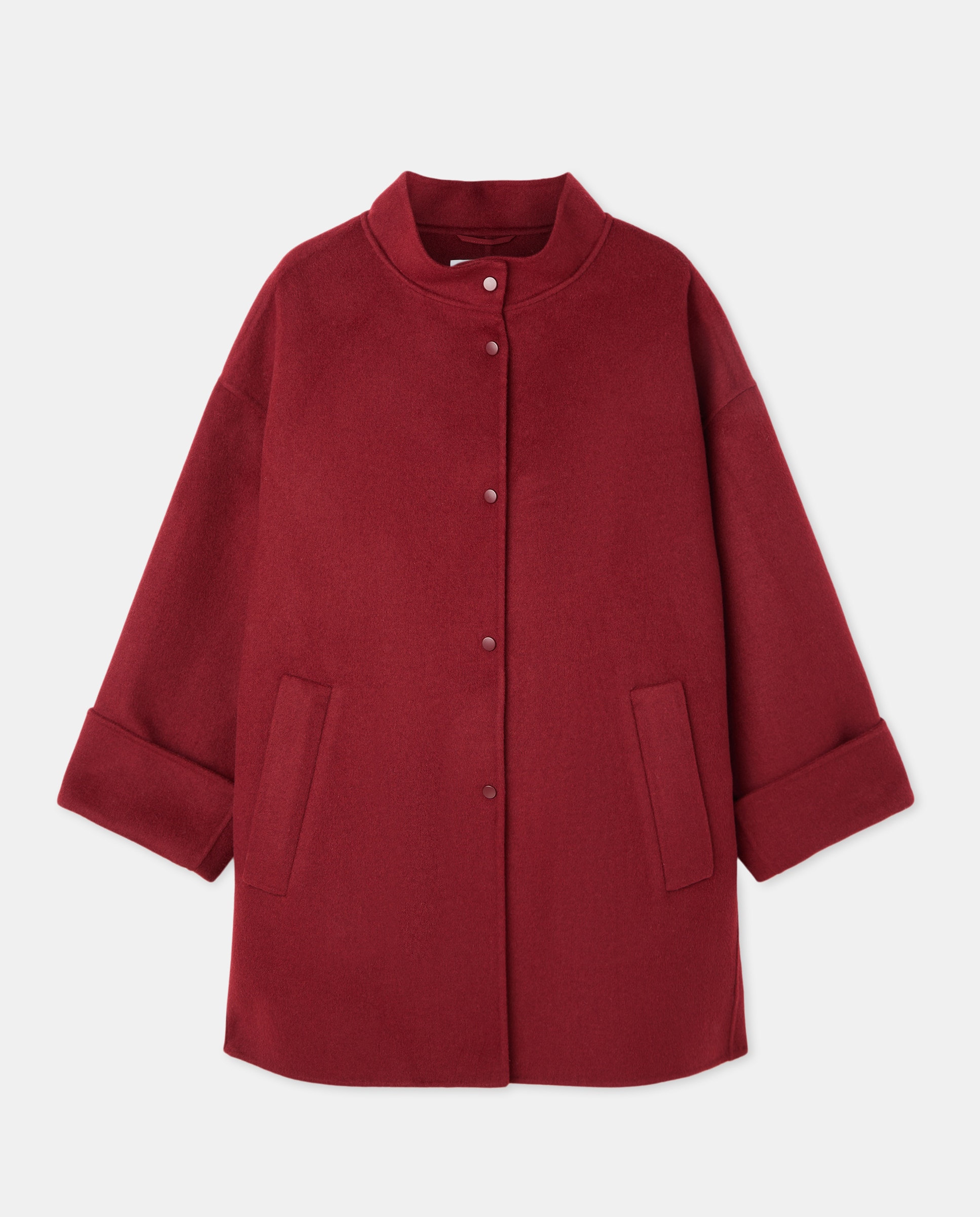 Sobretudo Comprido Liso Bordeaux-6