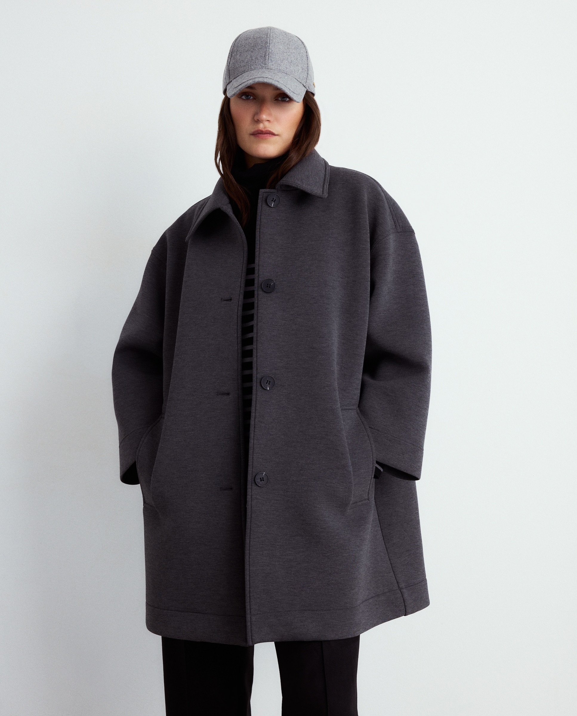 Casacão Comprido Liso 820 Cinzento Médio-2