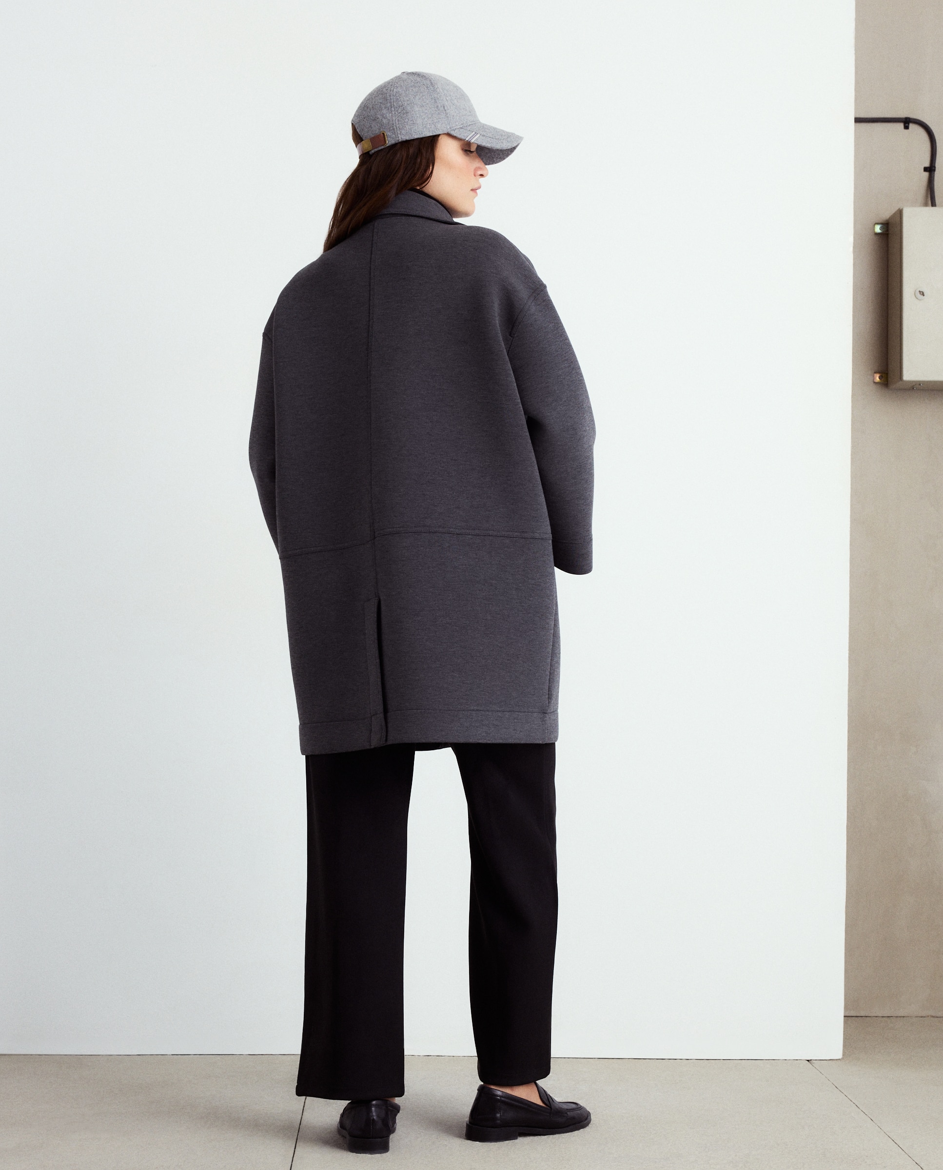 Casacão Comprido Liso 820 Cinzento Médio-4