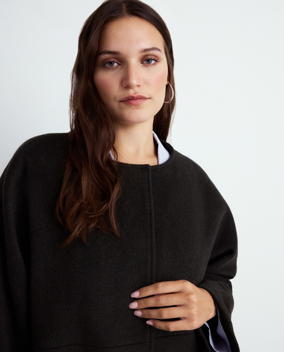 Casacão em Mistura de Lã com Acolchoado Desmontável Verde-escuro-2