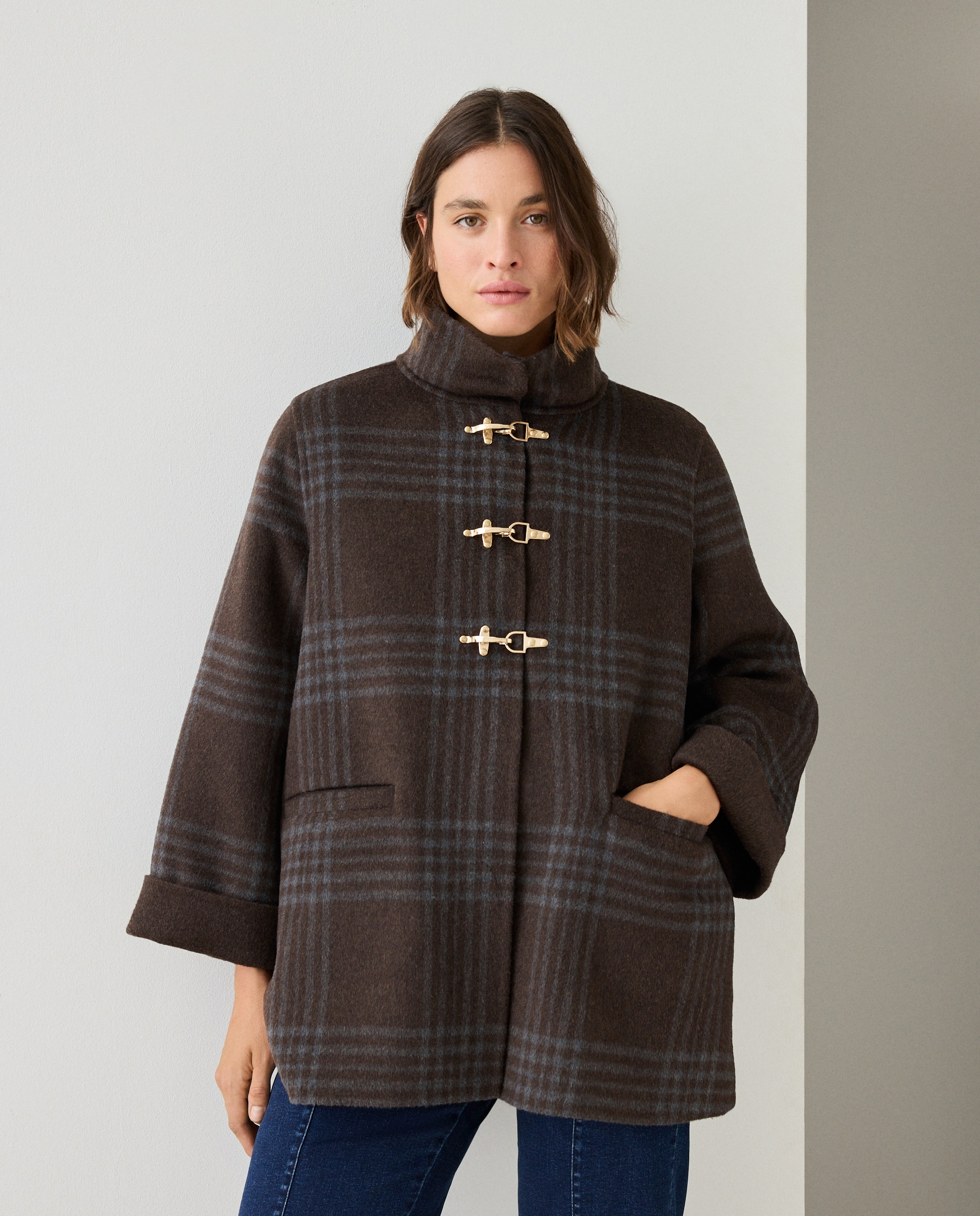 Trenka de mujer con estampado de cuadros - Couchel - Marrón Marrón-2