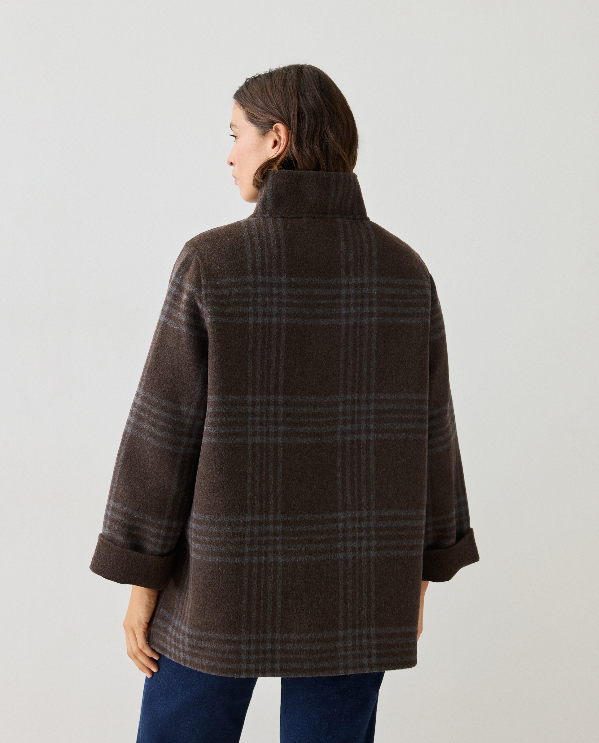 Trenka de mujer con estampado de cuadros - Couchel - Marrón Marrón-3