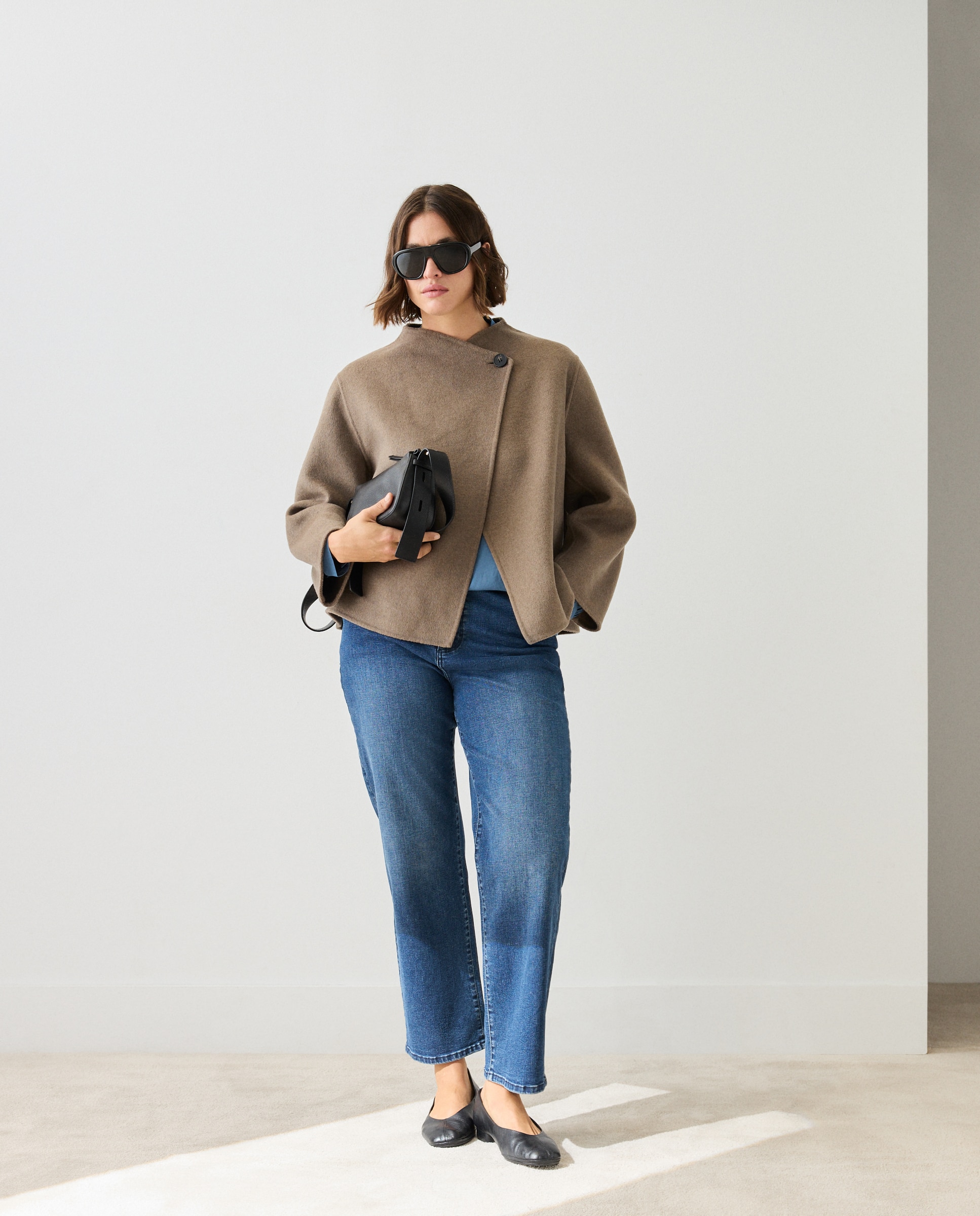 Chaqueta mezcla lana de mujer con botón - Couchel - Visón oscuro Visón oscuro-1
