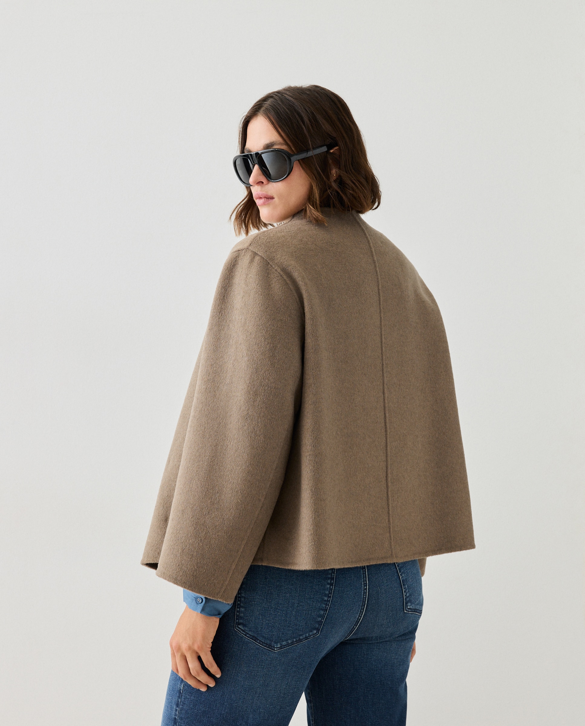 Chaqueta mezcla lana de mujer con botón - Couchel - Visón oscuro Visón oscuro-3