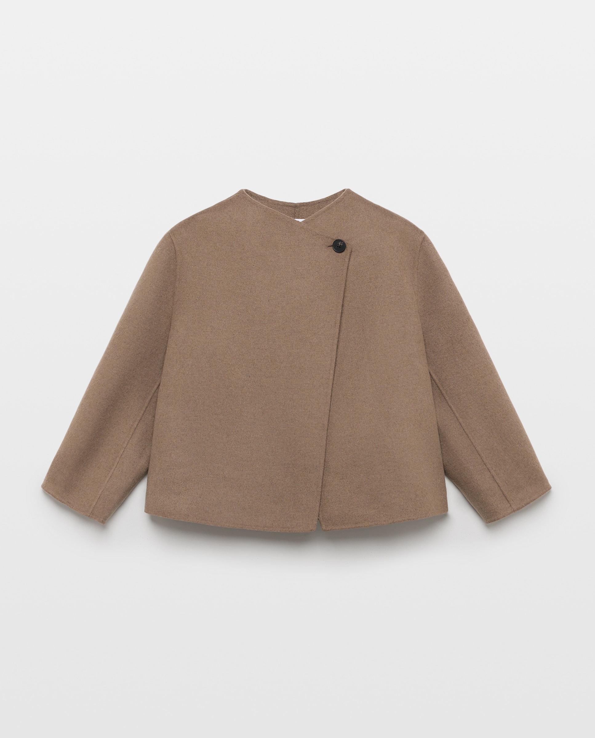 Chaqueta mezcla lana de mujer con botón - Couchel - Visón oscuro Visón oscuro-4