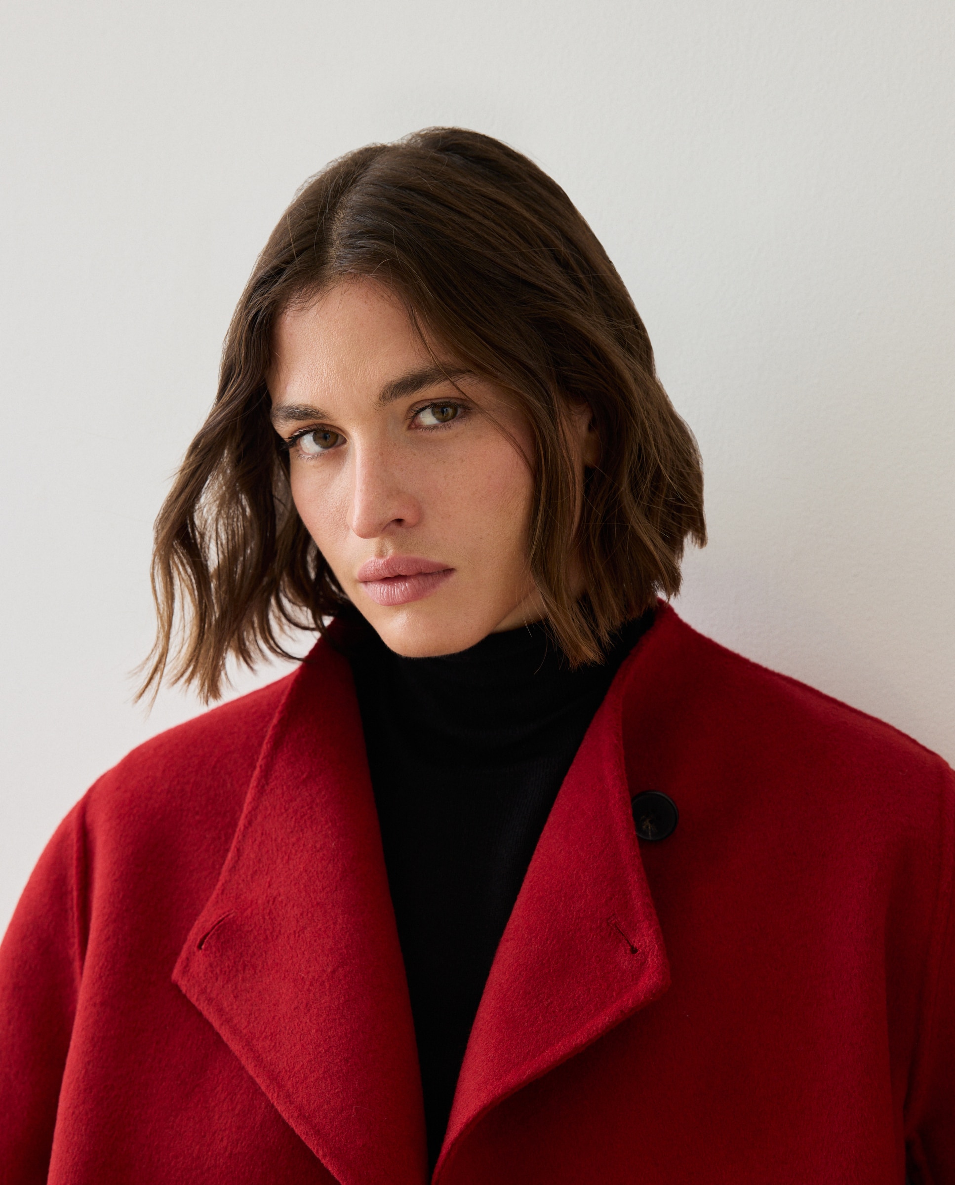 Chaqueta mezcla lana de mujer con botón - Couchel - 600 Rojo 600 Rojo-3
