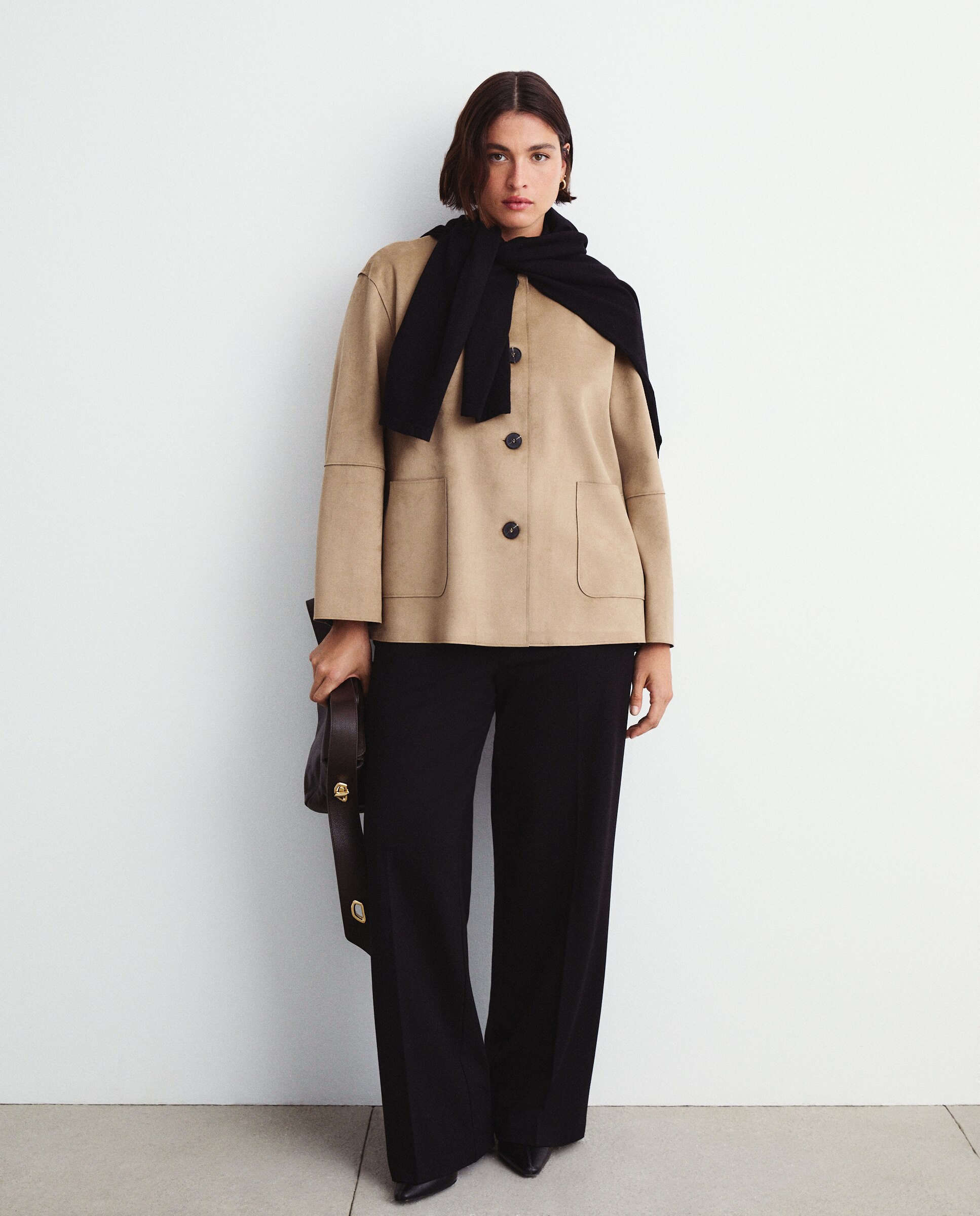 Casaco de Efeito de Camurça com Bolsos 730 Camel-1