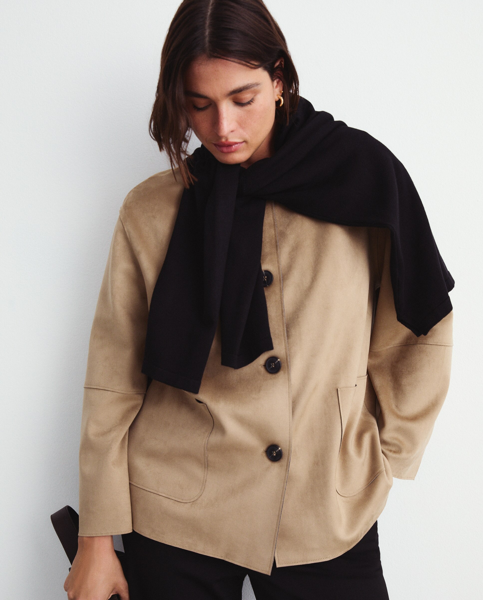 Casaco de Efeito de Camurça com Bolsos 730 Camel-2