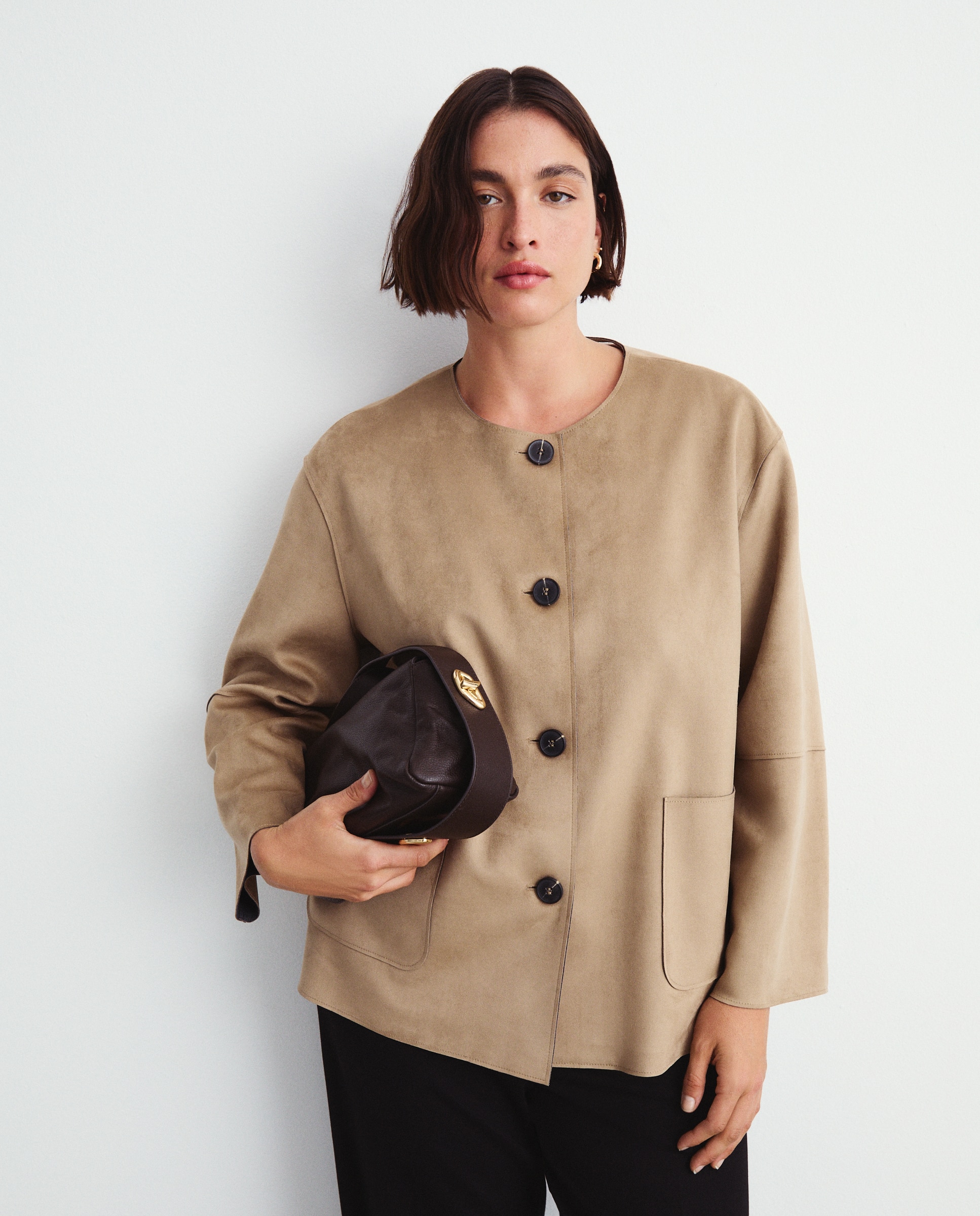 Casaco de Efeito de Camurça com Bolsos 730 Camel-3