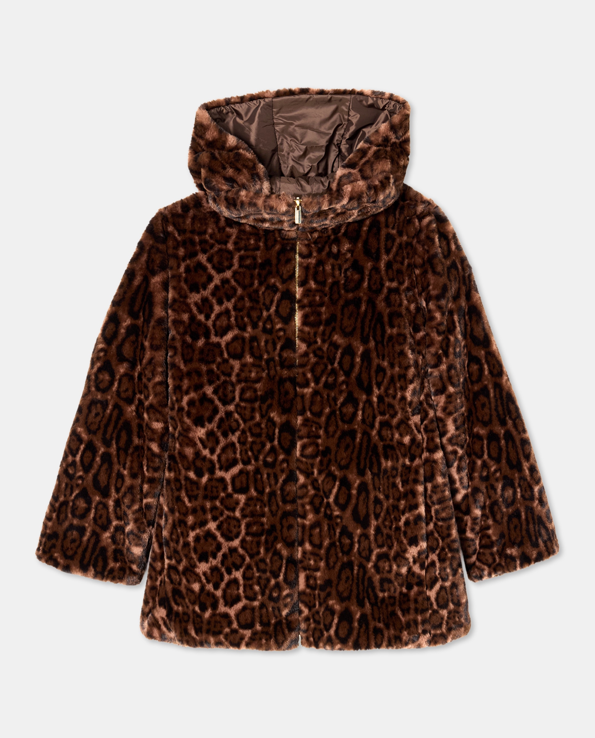 Casacão Curto Estampado Castanho-5