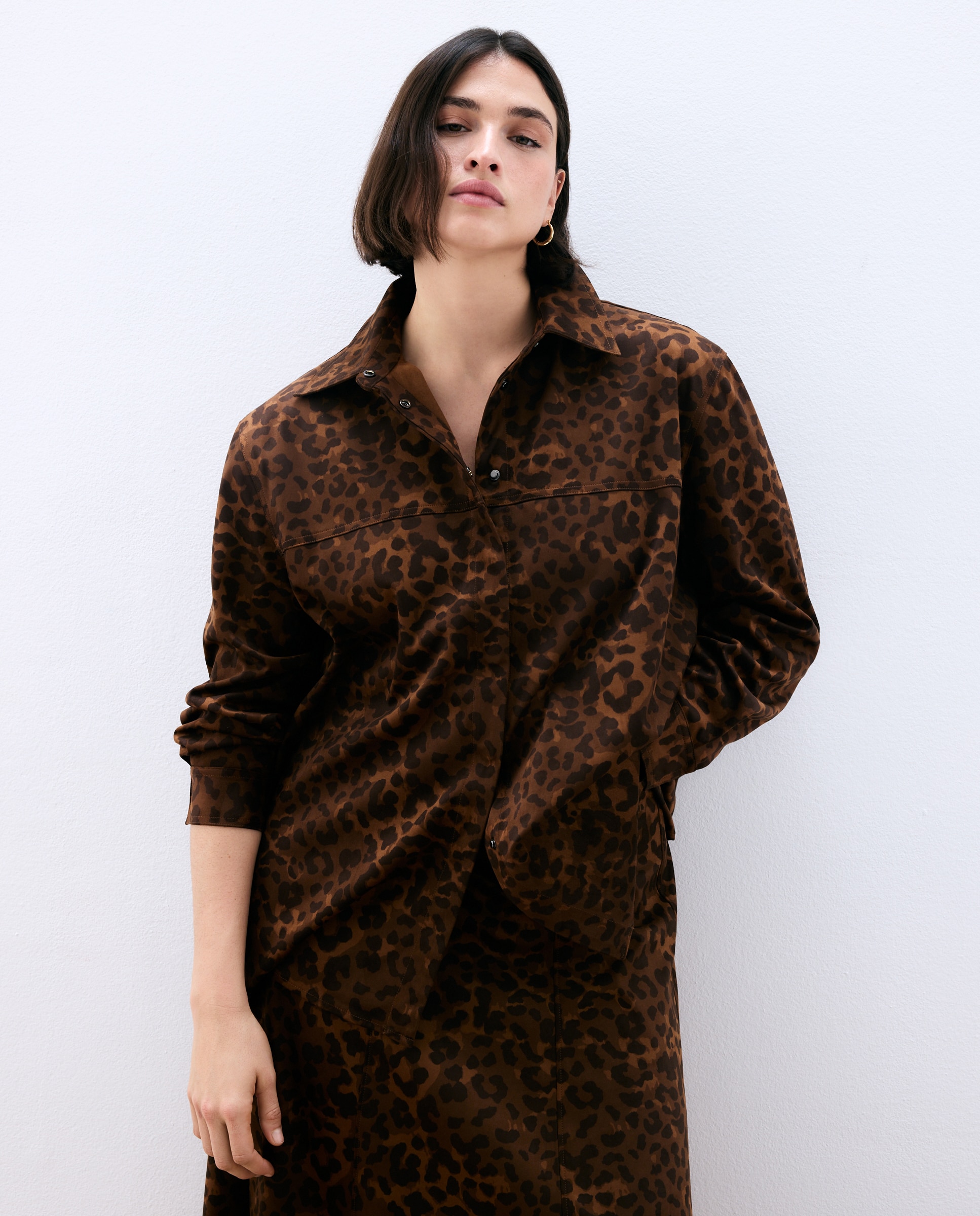 Sobrecamisa de Camurcina com Animal Print Castanho-3