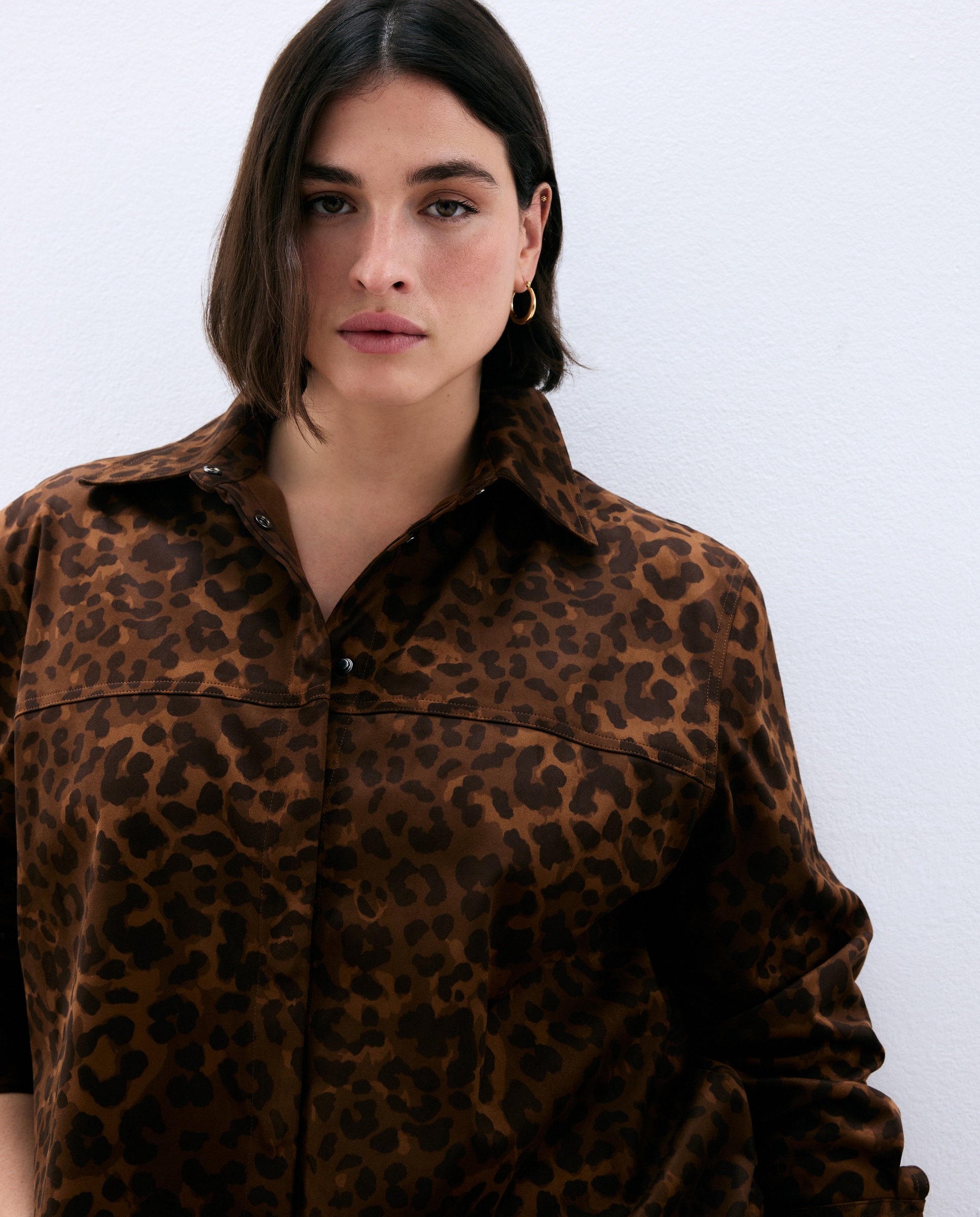 Sobrecamisa de Camurcina com Animal Print Castanho-4