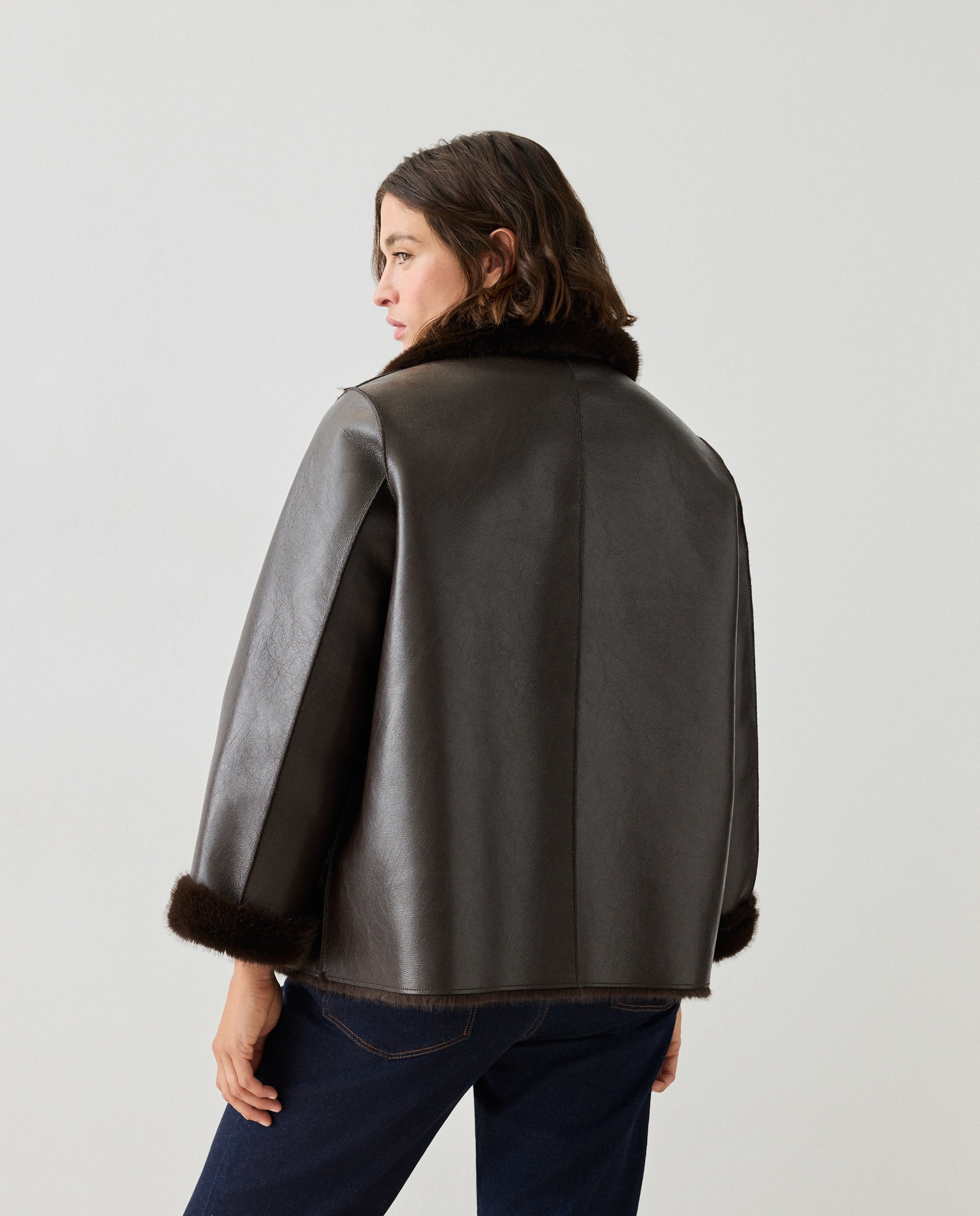Chaquetón de mujer reversible doble faz - Couchel - Marrón Marrón-3