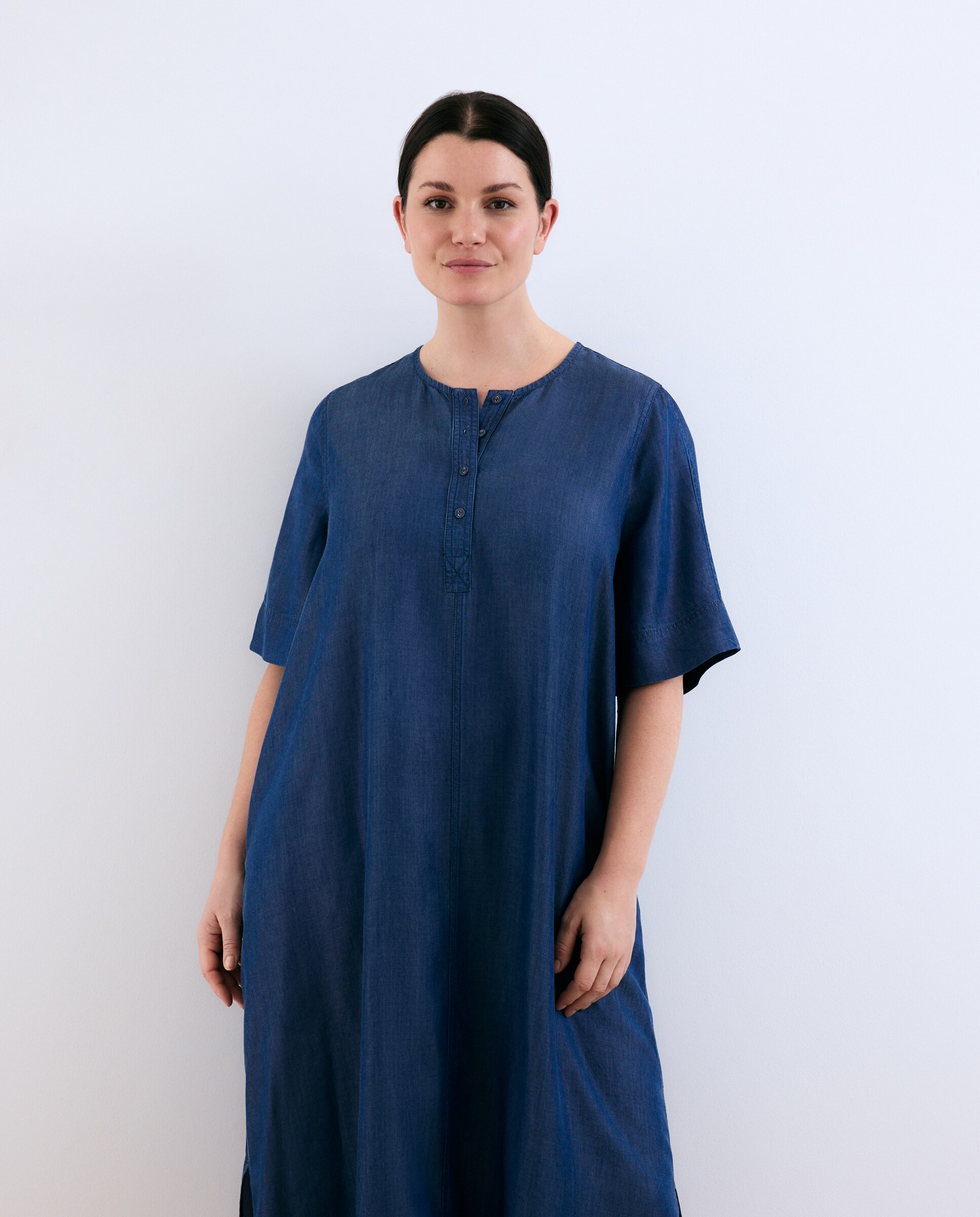Vestido Midi Tipo Polo de Lyocell com Manga Curta 400 Azul-2