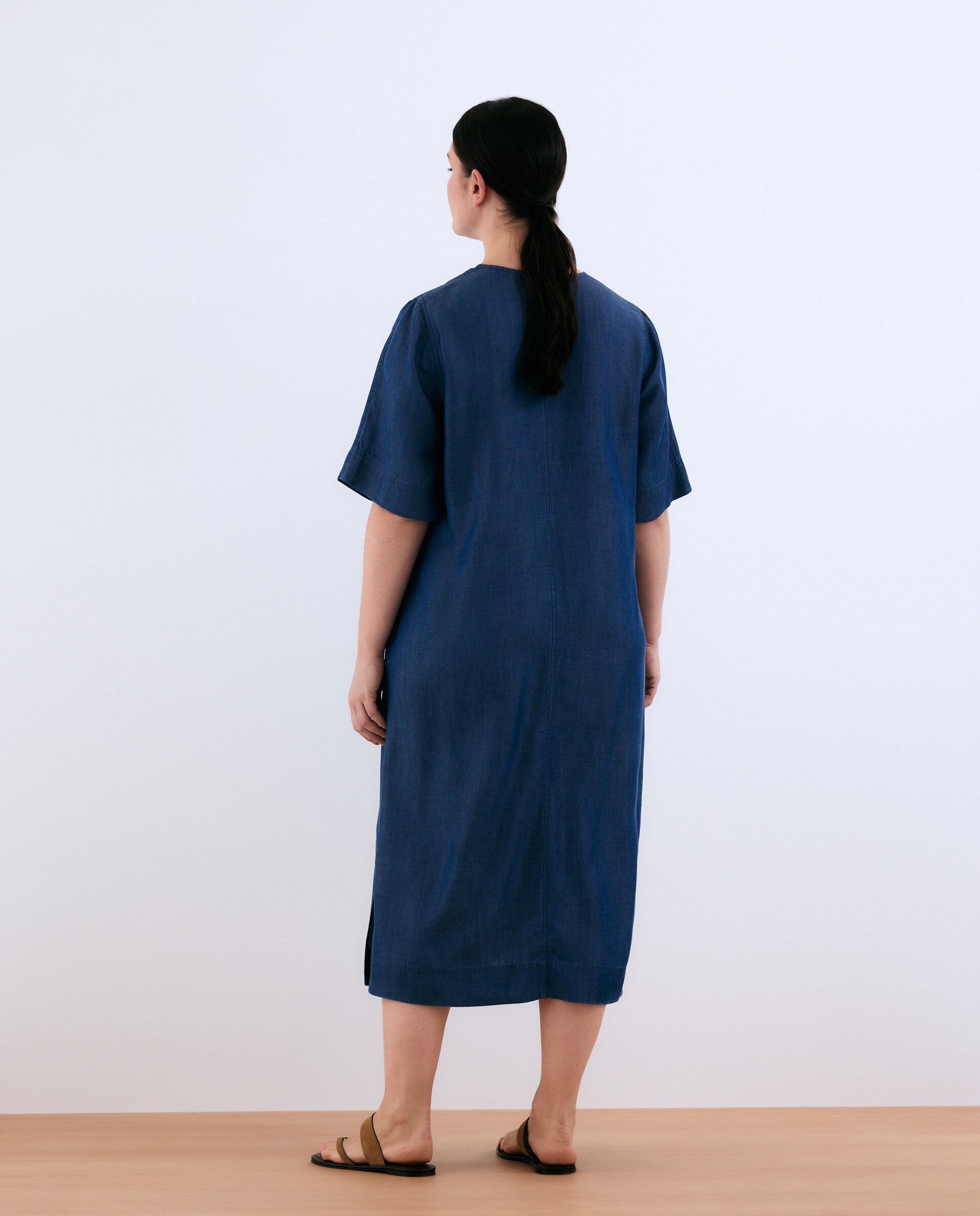 Vestido Midi Tipo Polo de Lyocell com Manga Curta 400 Azul-3