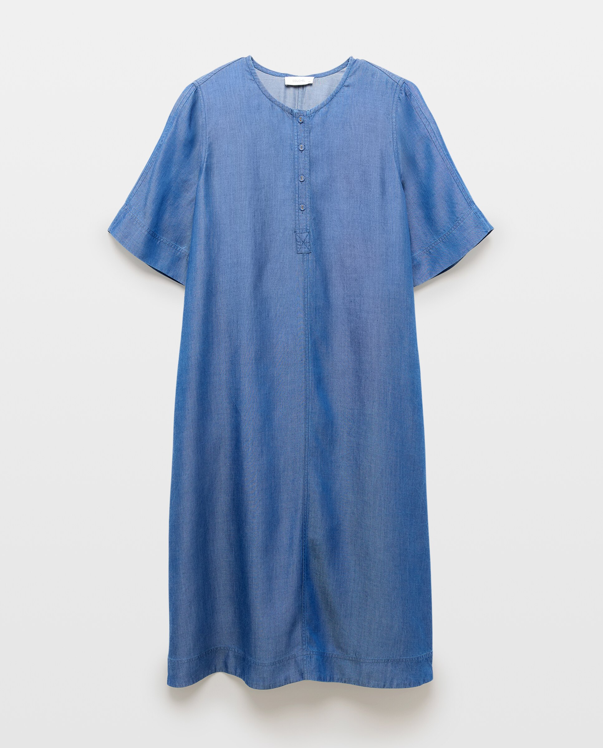 Vestido Midi Tipo Polo de Lyocell com Manga Curta 400 Azul-4
