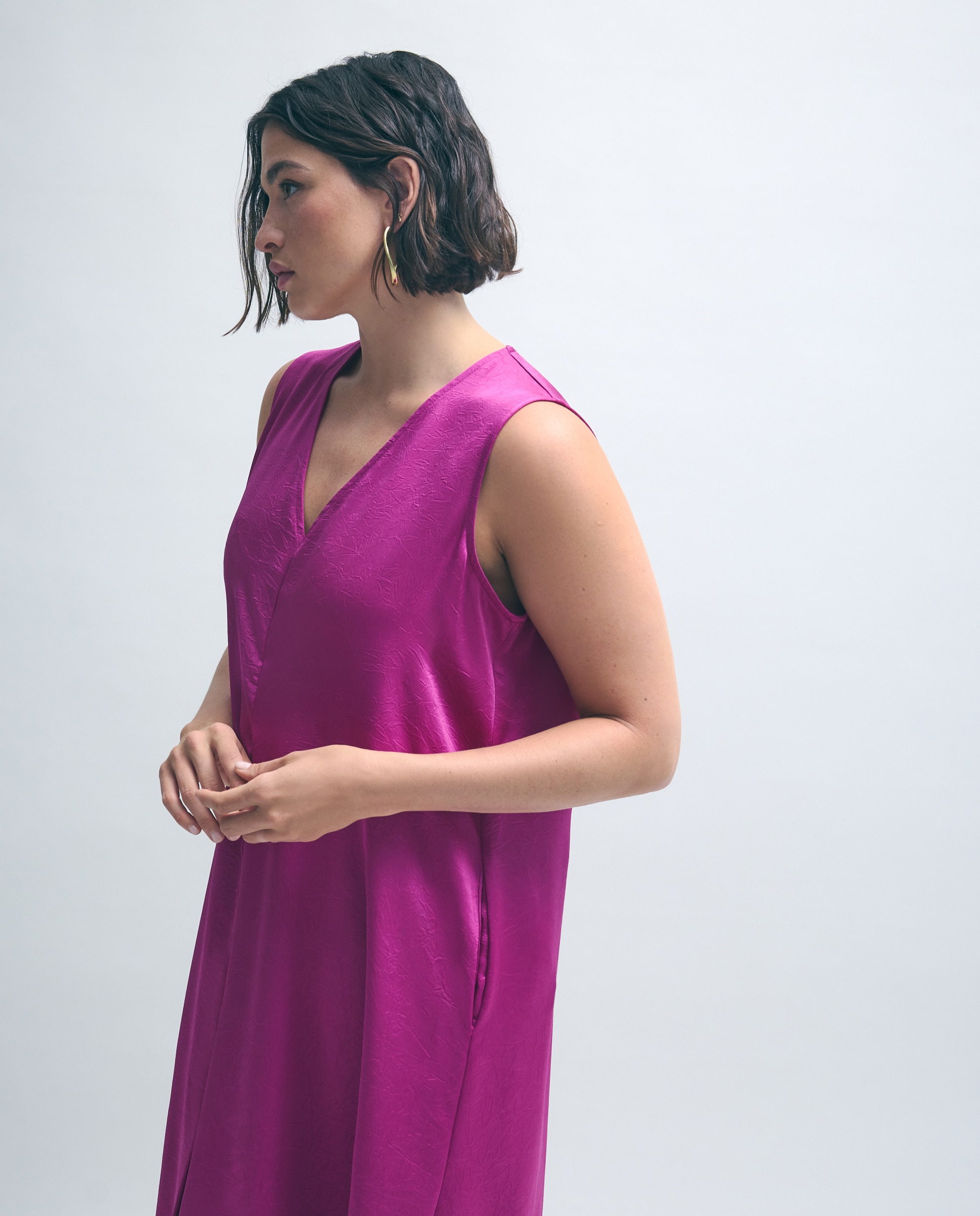 Vestido Comprido de Cetim Crinkle 240 Fúcsia-2