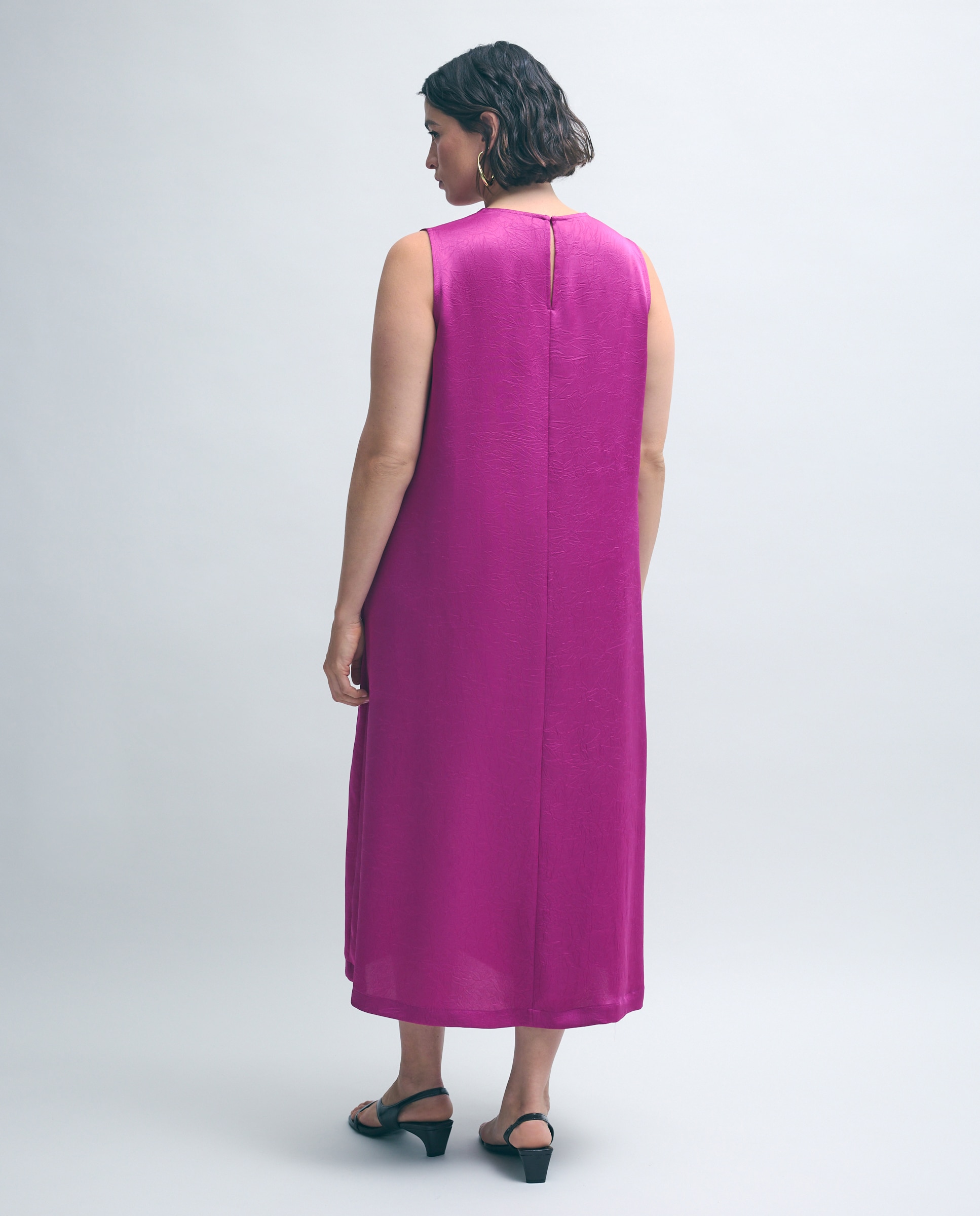 Vestido Comprido de Cetim Crinkle 240 Fúcsia-3