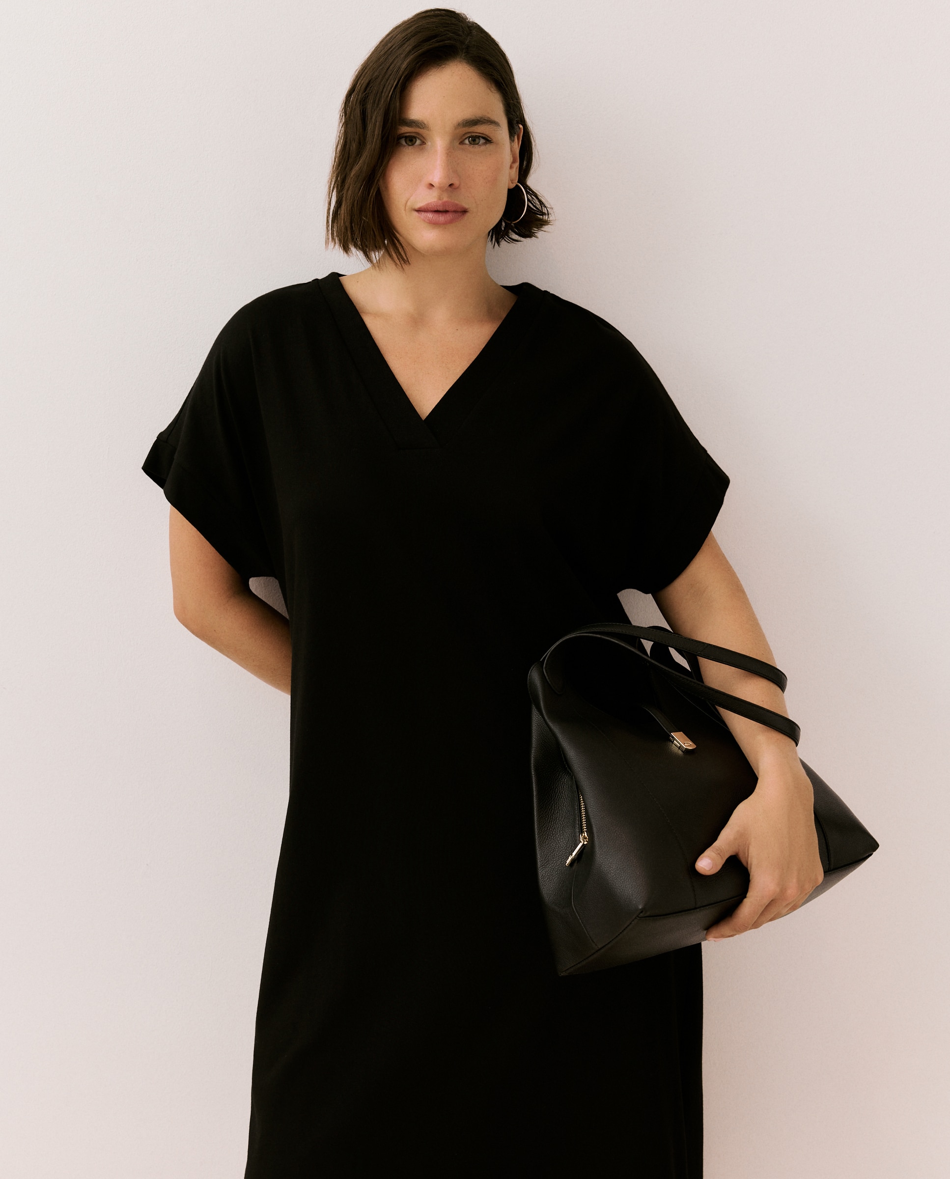 Vestido midi de manga corta de mujer - Couchel - Negro Negro-2