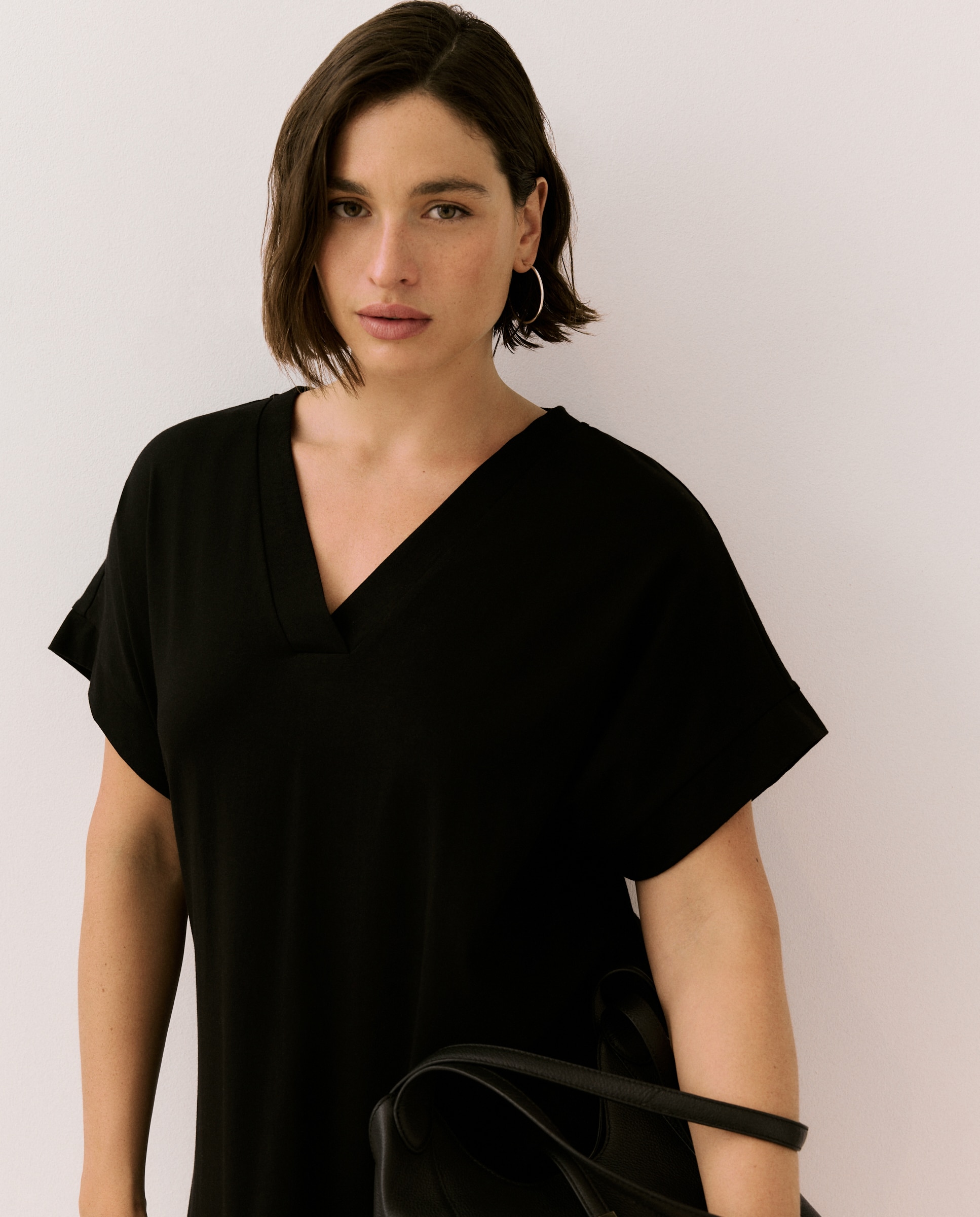 Vestido midi de manga corta de mujer - Couchel - Negro Negro-3