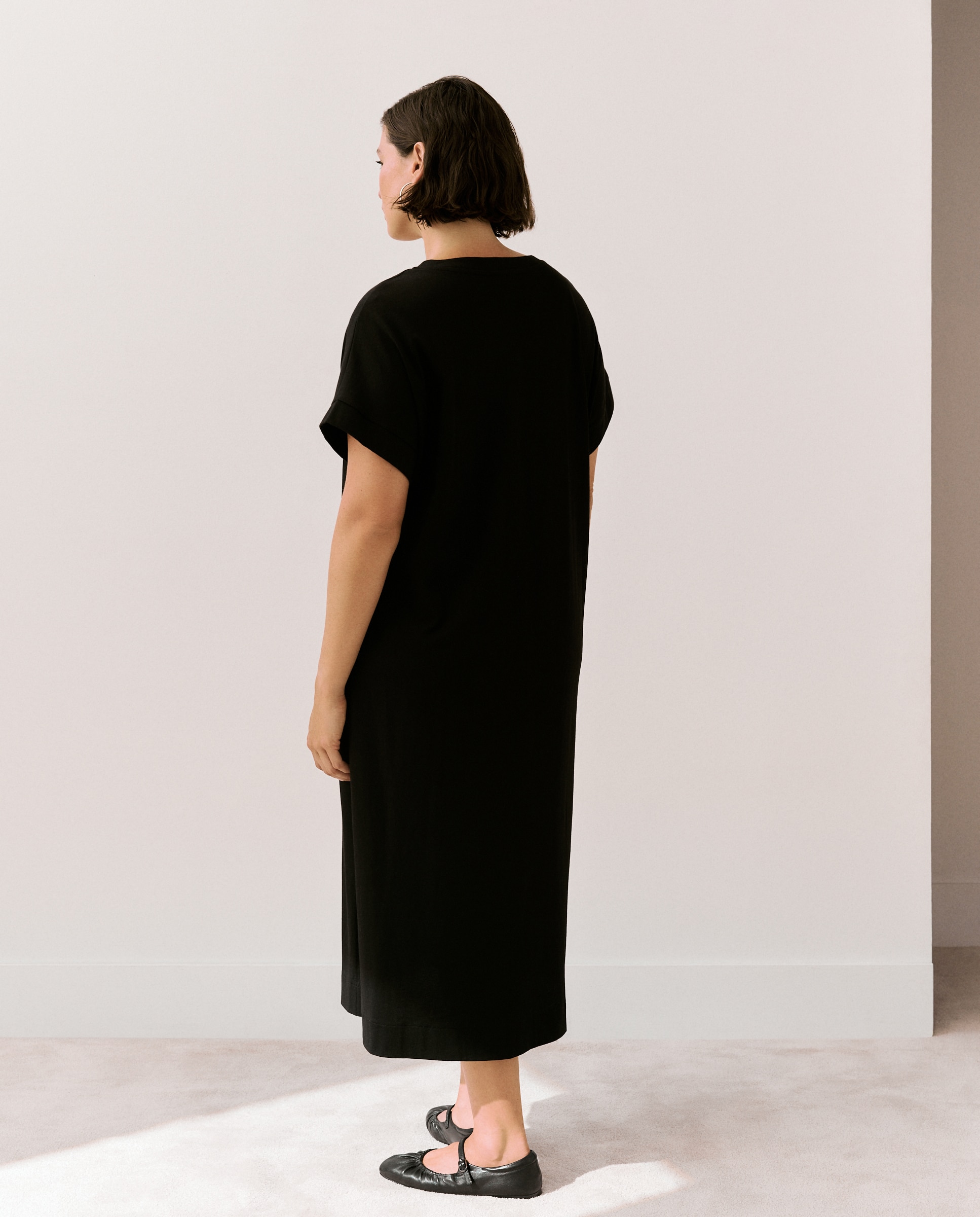 Vestido midi de manga corta de mujer - Couchel - Negro Negro-4