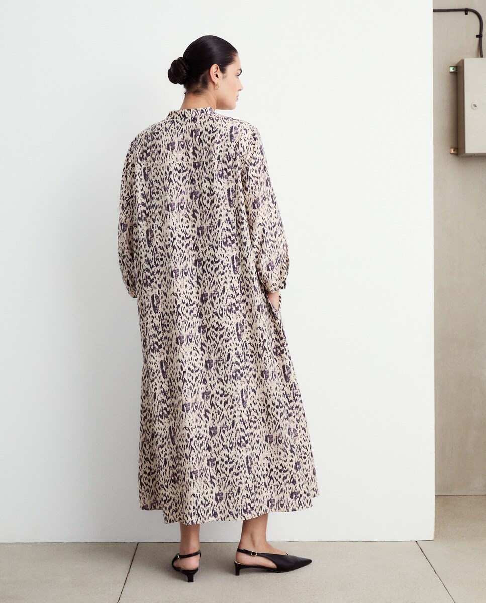 Vestido Estampado Midi com Manga Comprida Branco-3