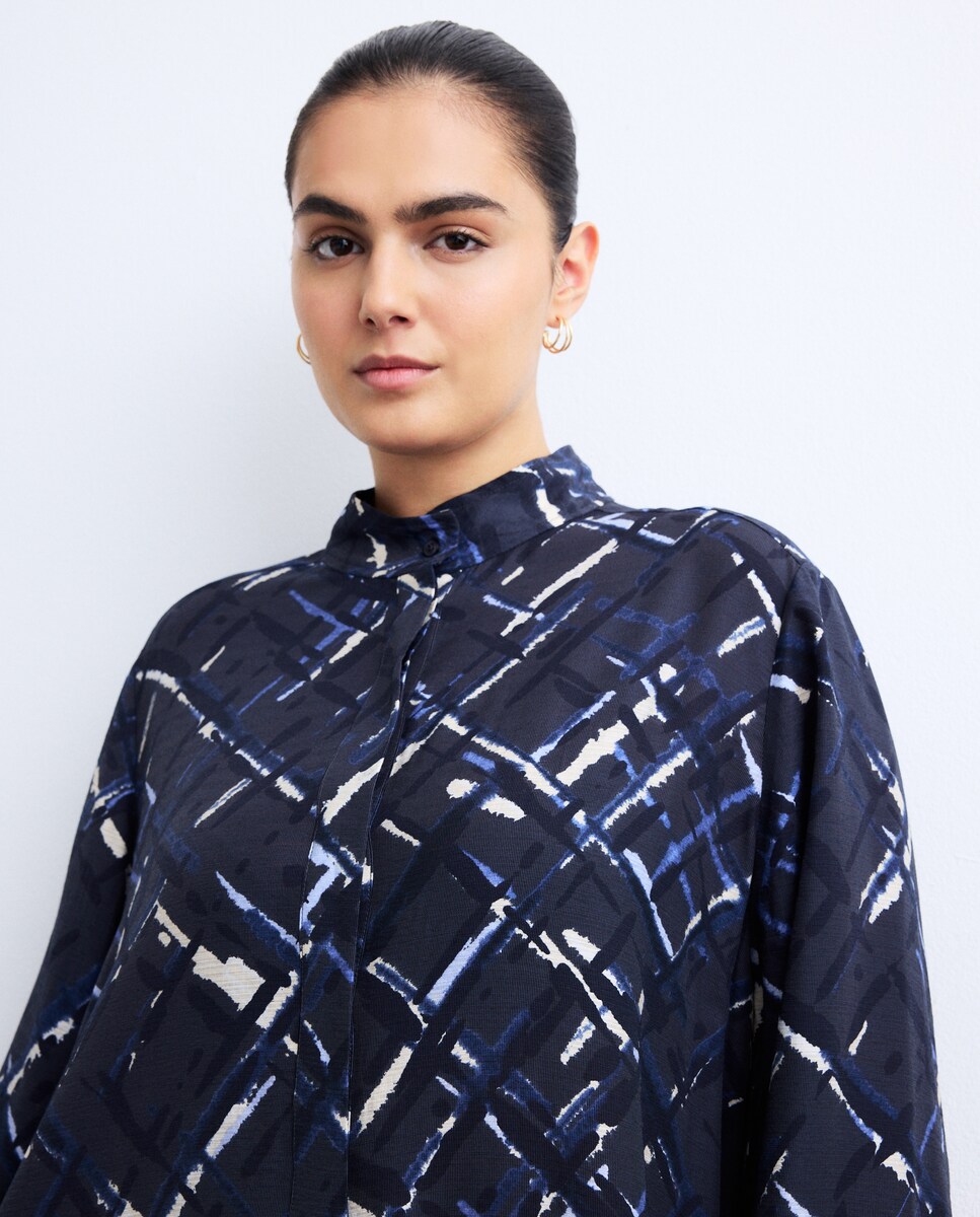 Vestido Midi com Estampado aos Quadrados Azul-2