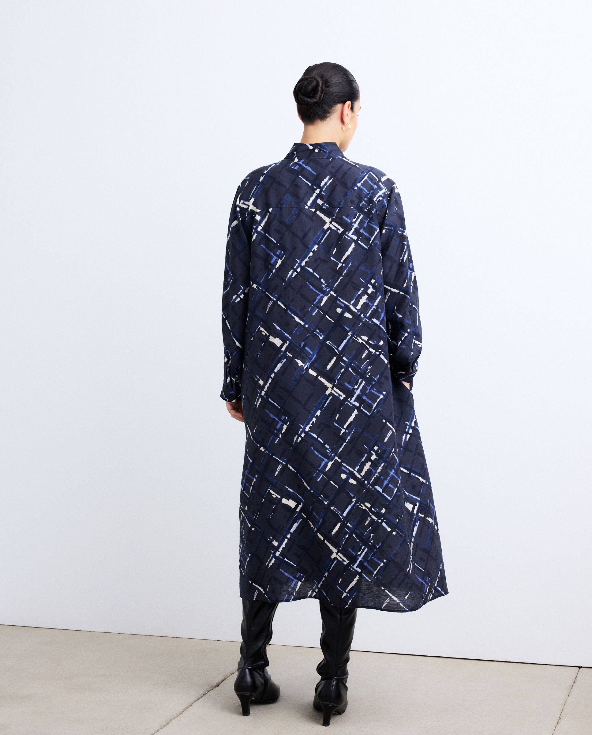 Vestido Midi com Estampado aos Quadrados Azul-3