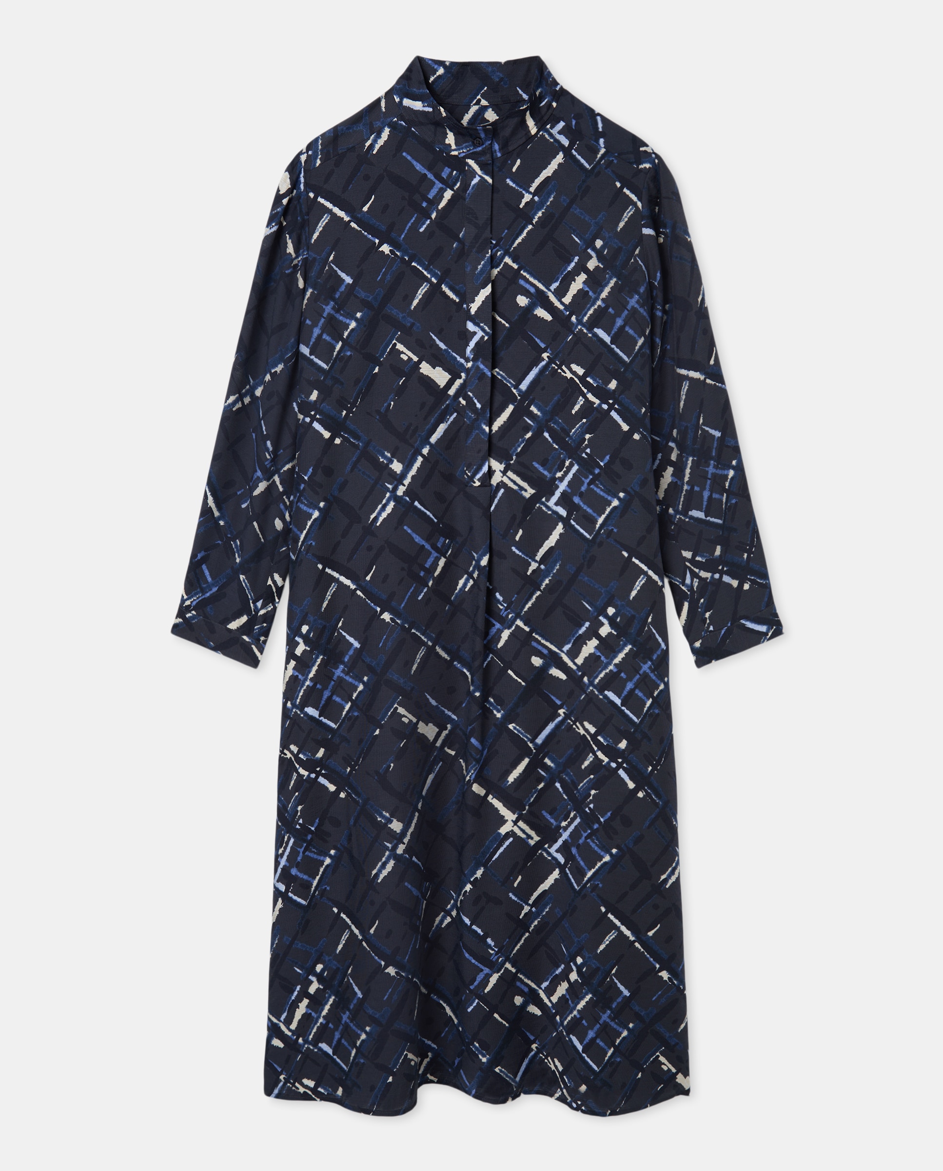 Vestido Midi com Estampado aos Quadrados Azul-4