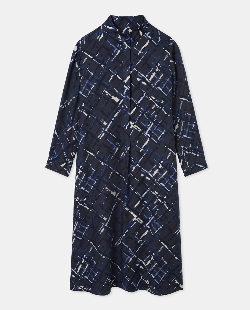 Vestido Midi com Estampado aos Quadrados Azul-4