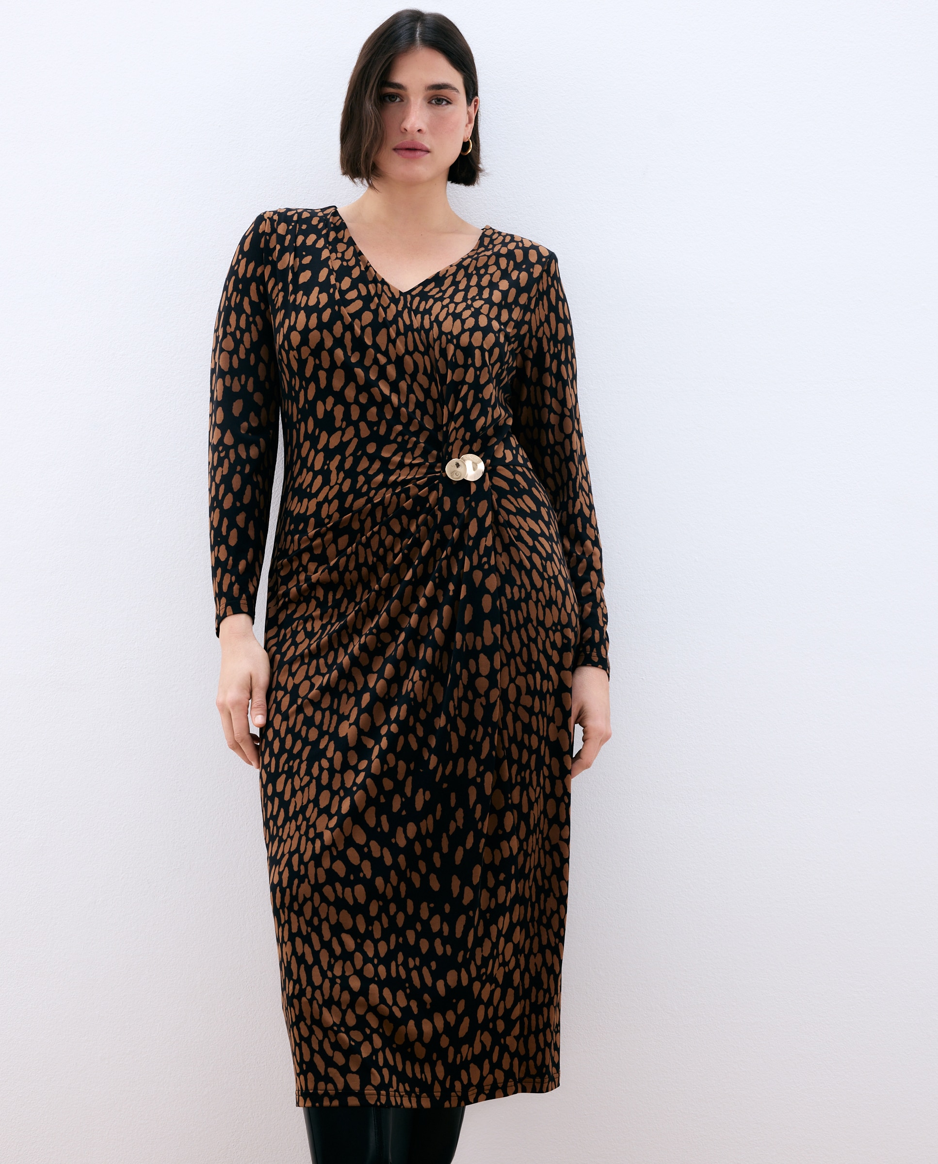 Vestido com Franzido e Joia Castanho-4