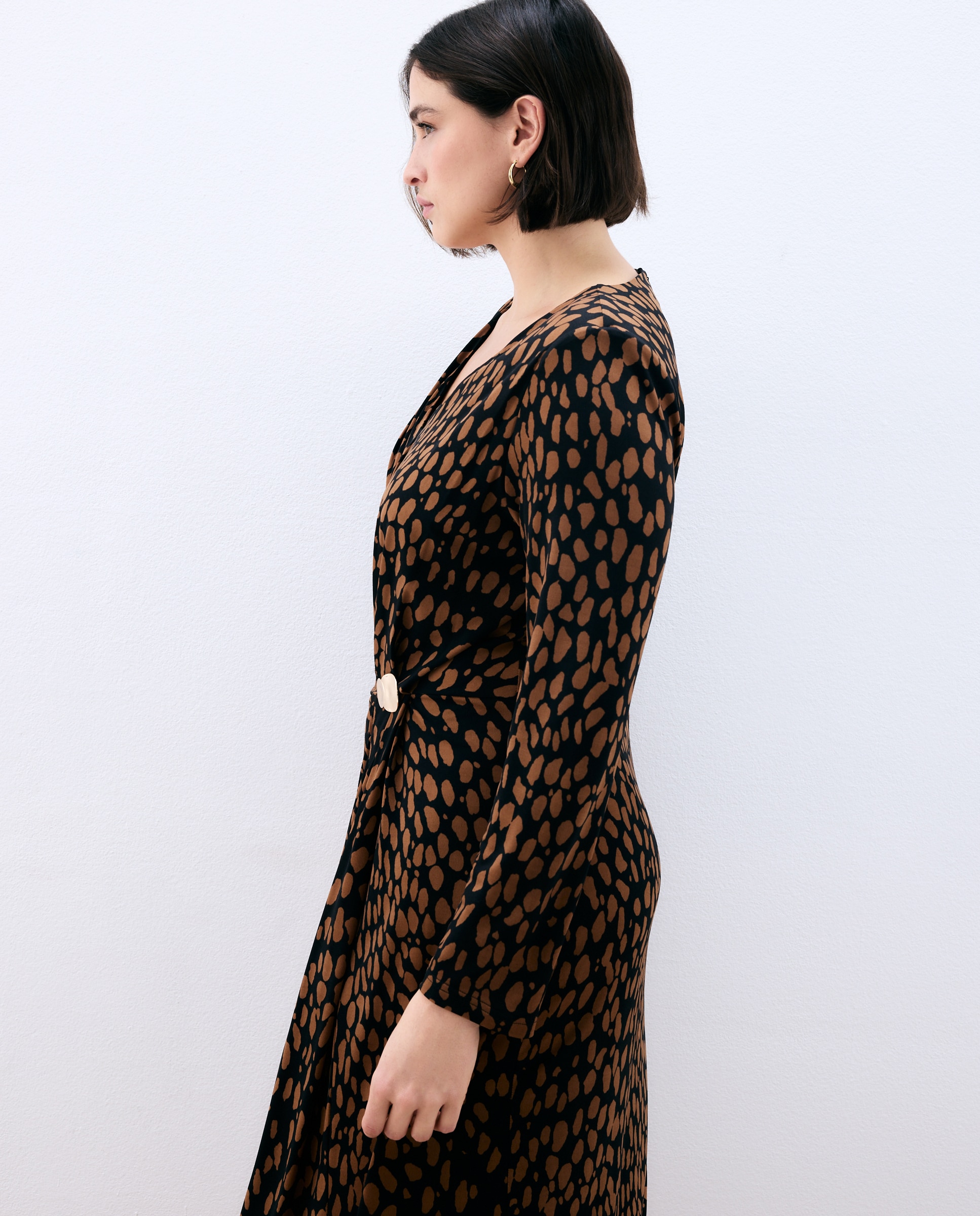 Vestido com Franzido e Joia Castanho-5