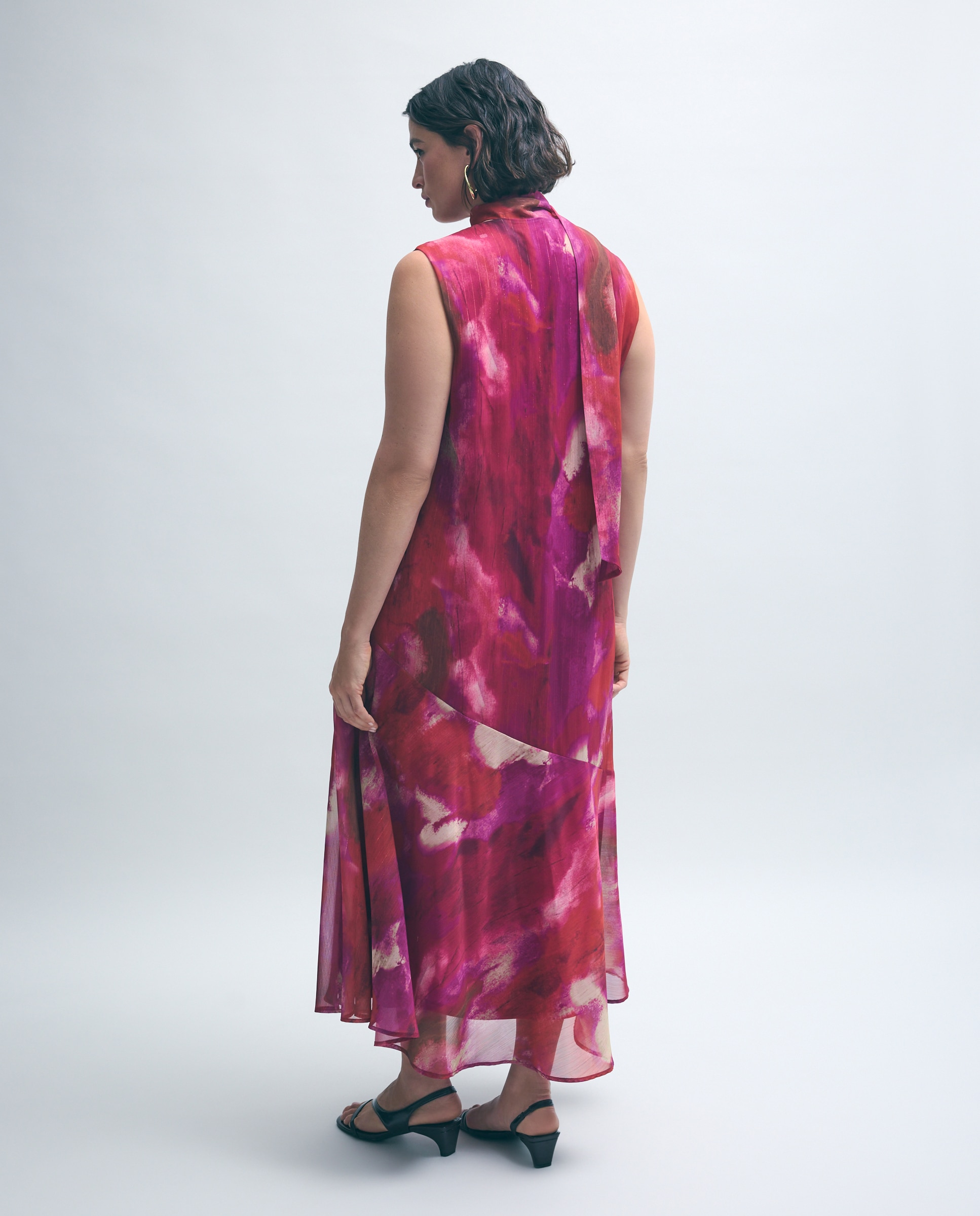 Vestido Halter de Chiffon sem Mangas e com Estampado Abstrato Rosa-3