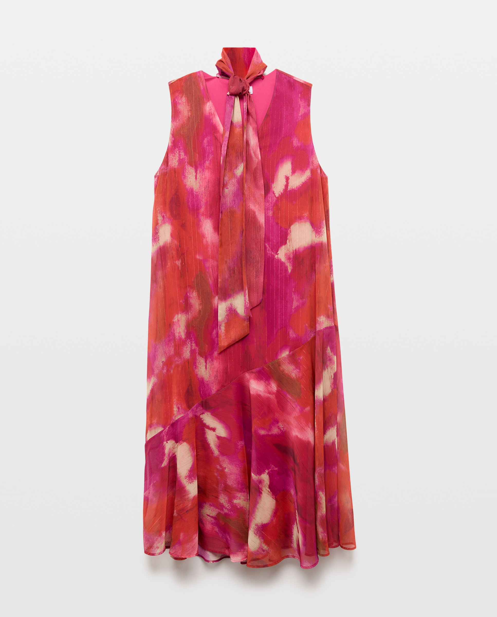 Vestido Halter de Chiffon sem Mangas e com Estampado Abstrato Rosa-4