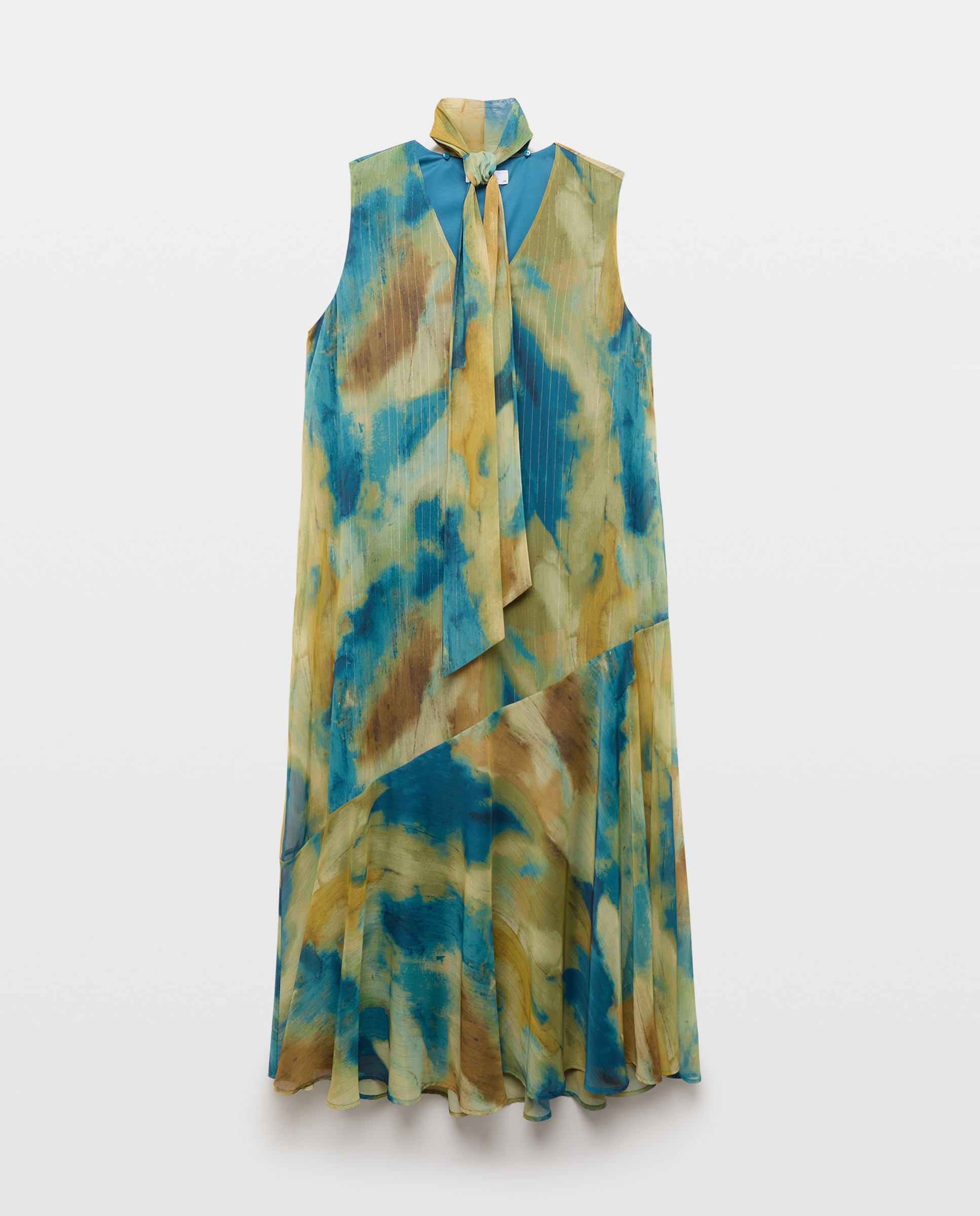 Vestido Halter de Chiffon sem Mangas e com Estampado Abstrato Verde-5