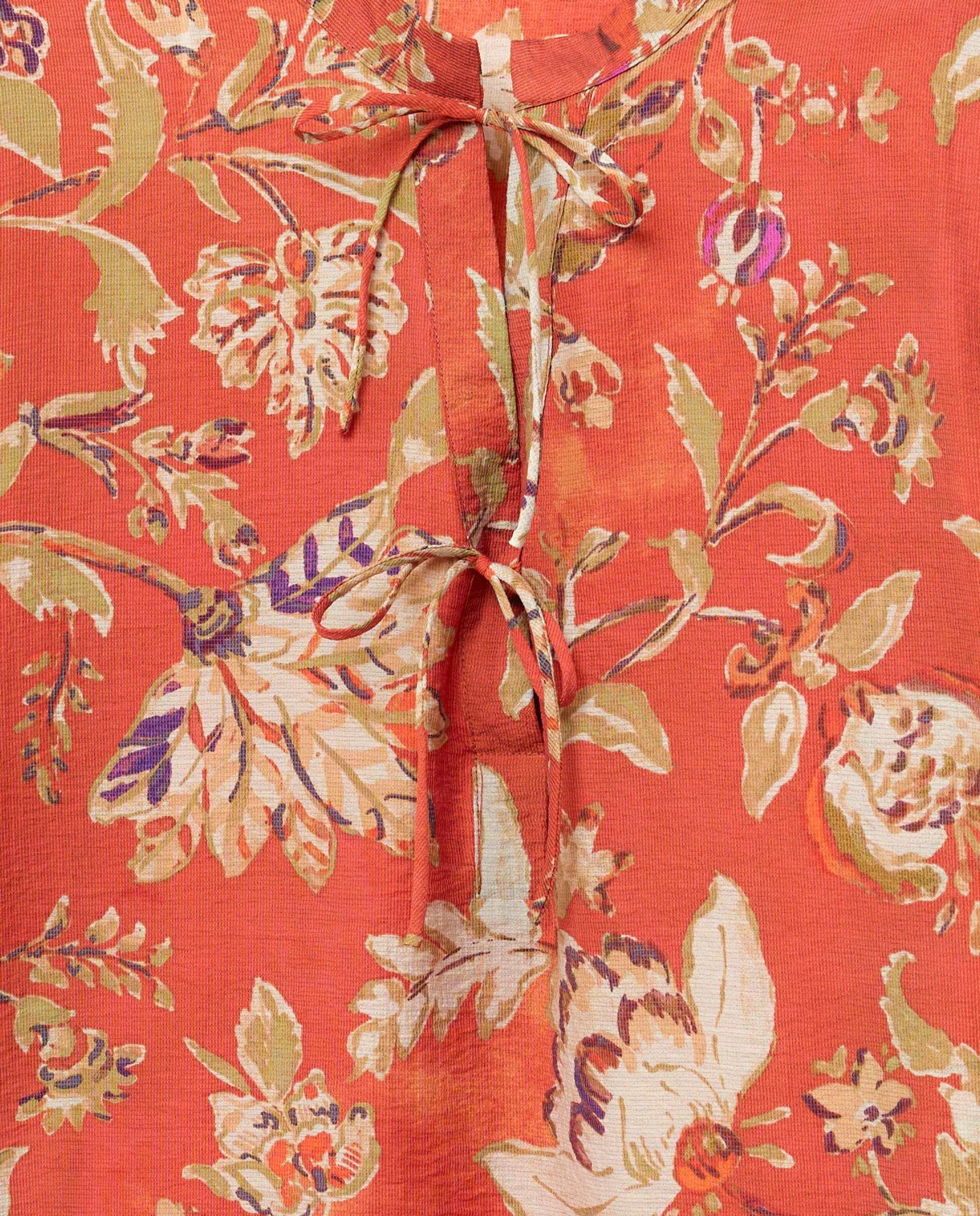 Vestido de manga corta con cuello pico y estampado de flores Rojo Couchel Rojo-5