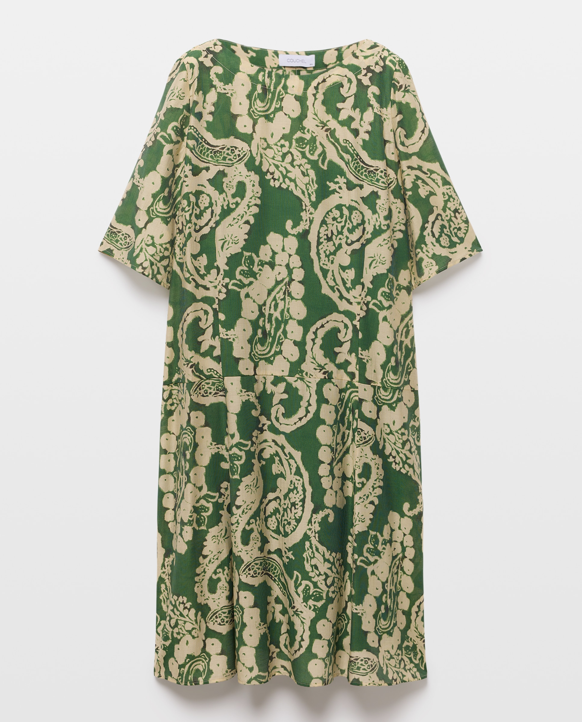 Vestido Midi Estampado com Manga Curta Verde-4