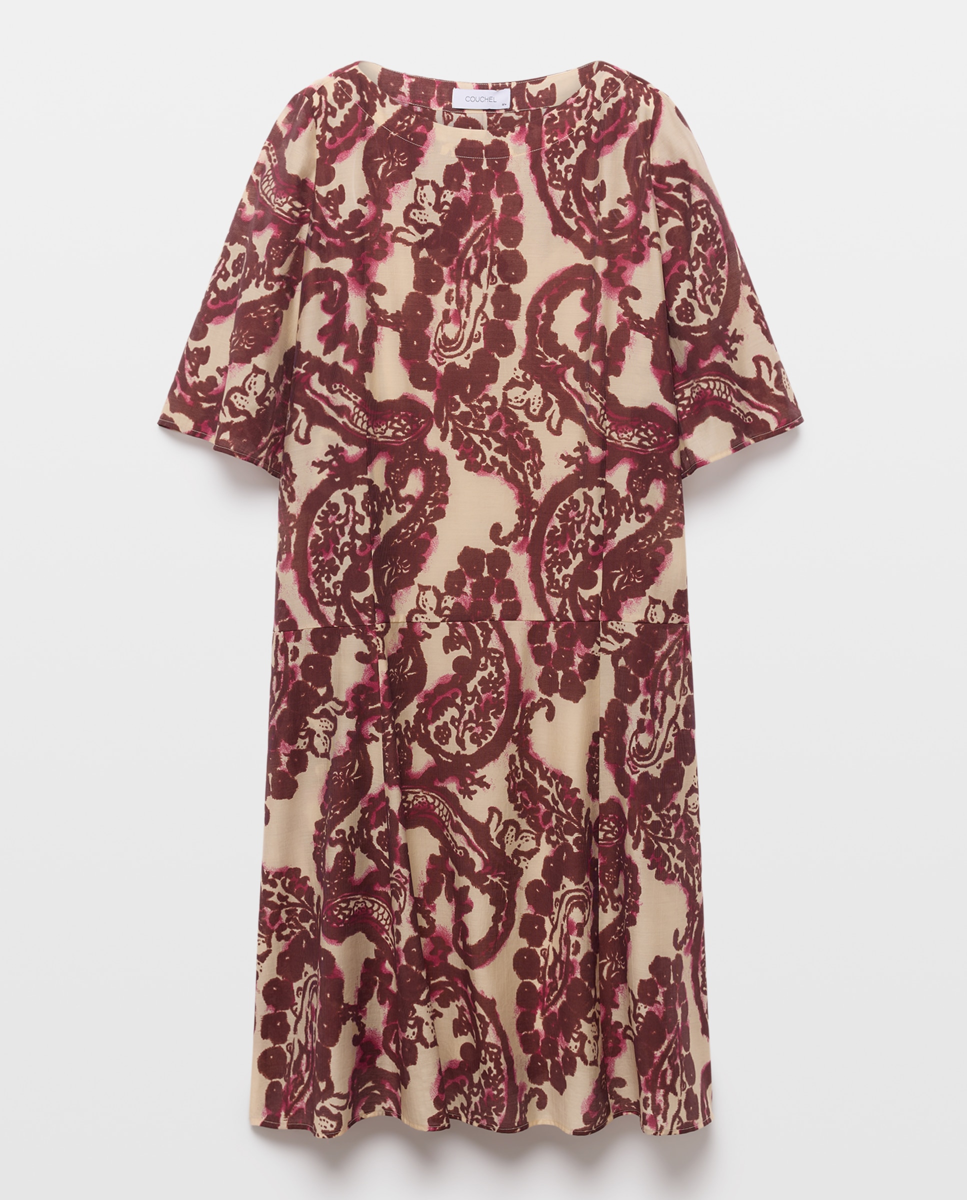 Vestido Midi Estampado com Manga Curta Rosa-4