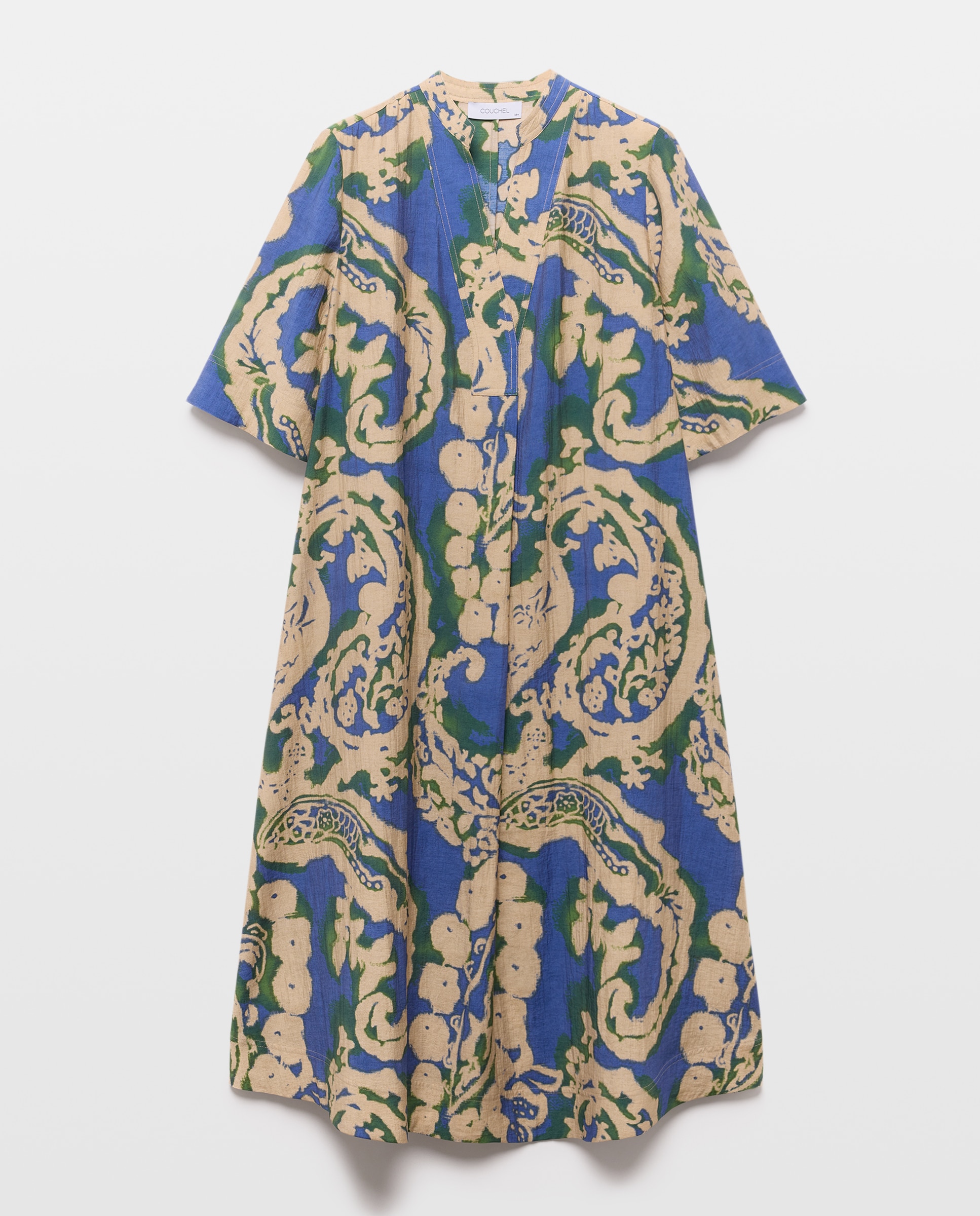 Vestido Midi Estampado com Manga Curta Azul-4