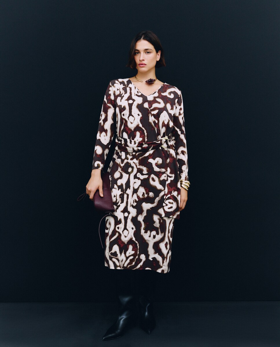 Vestido de Malha Estampado Castanho-2