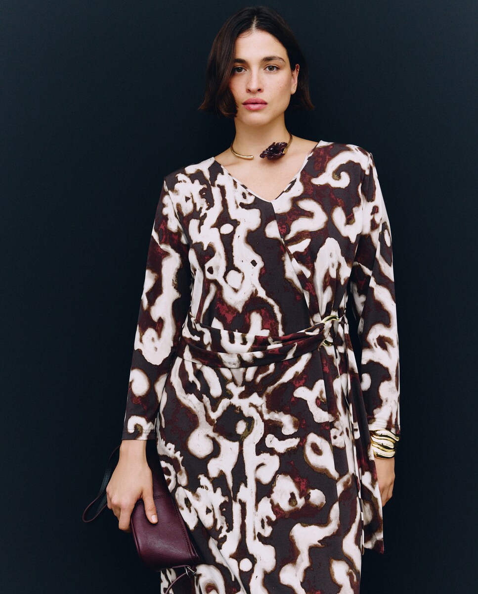 Vestido de Malha Estampado Castanho-3