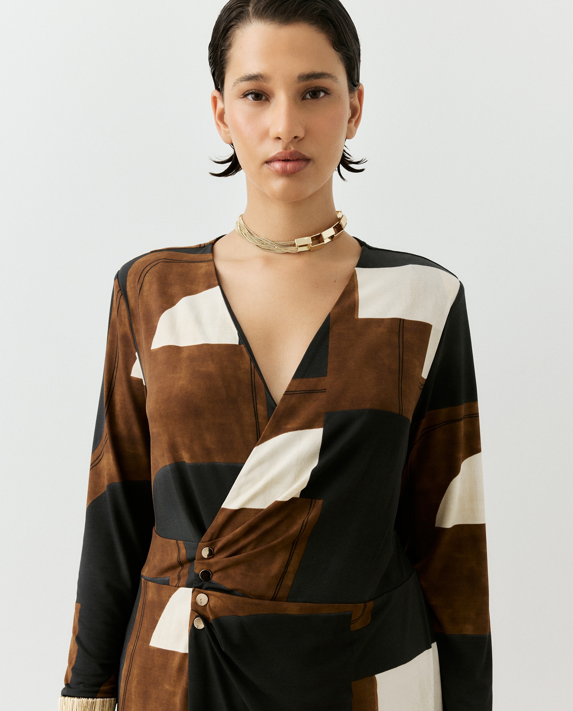 Vestido de Manga Comprida com Estampado em Tecido ITY Azul-3