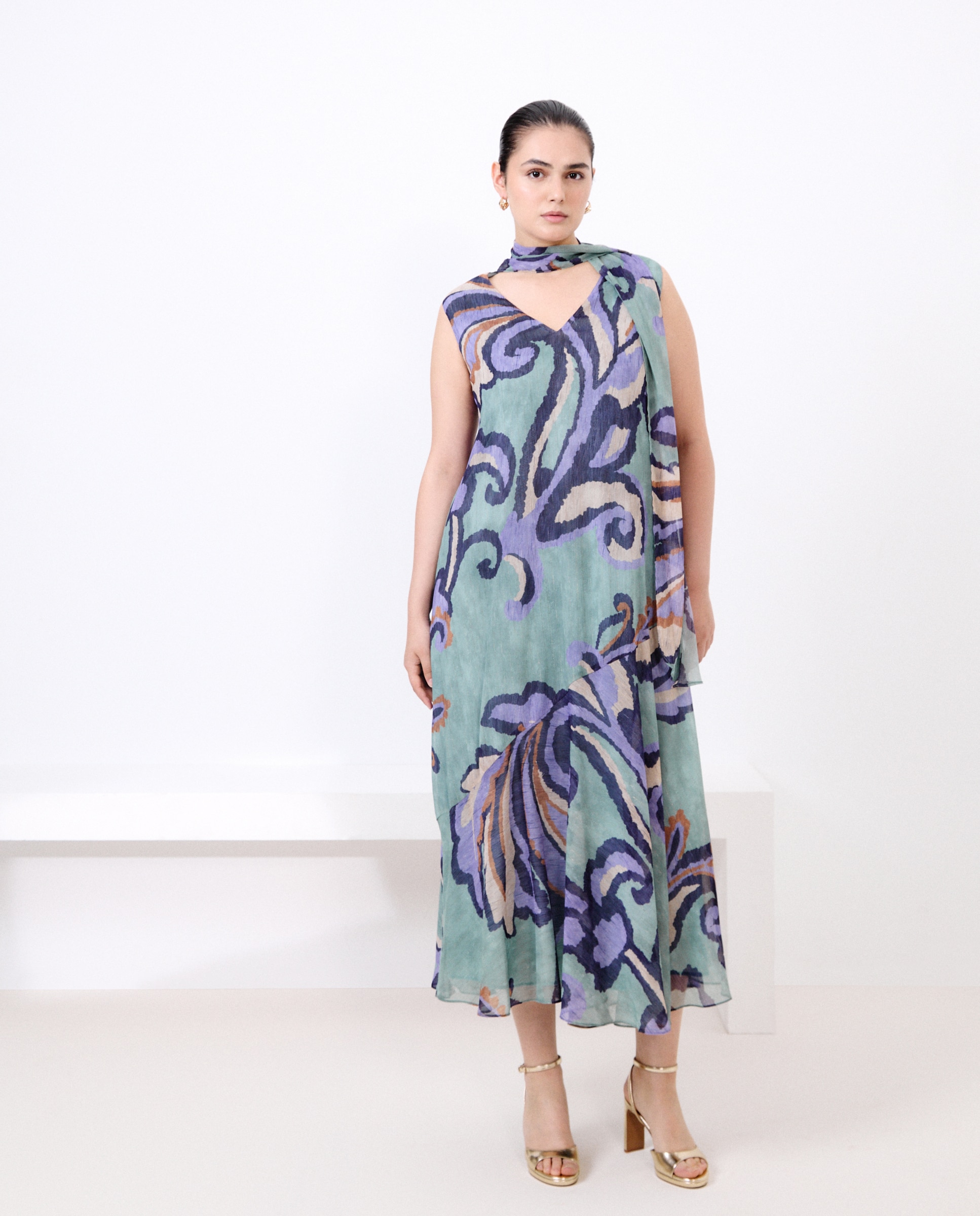 Vestido estampado comprido Verde-1