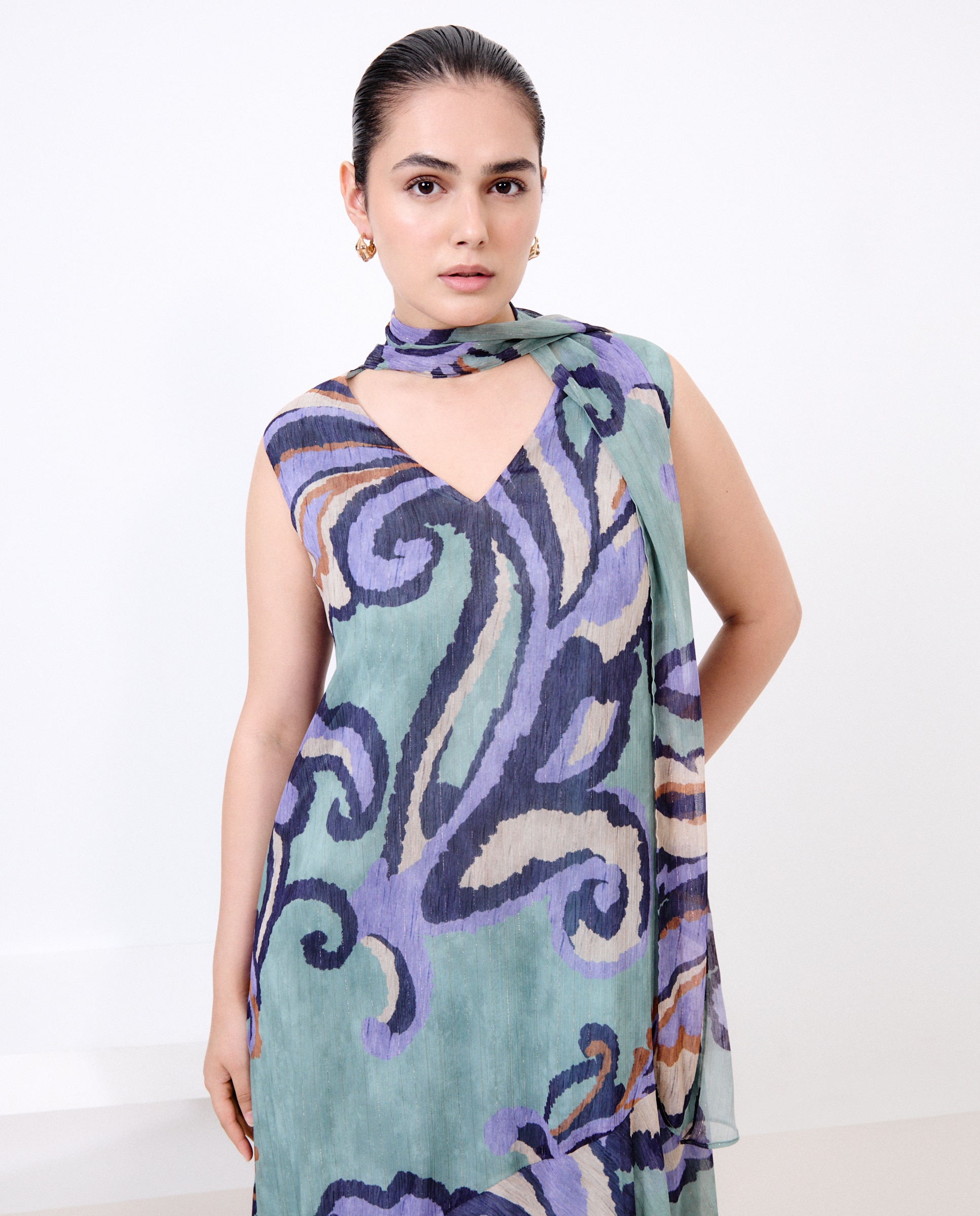 Vestido estampado comprido Verde-2