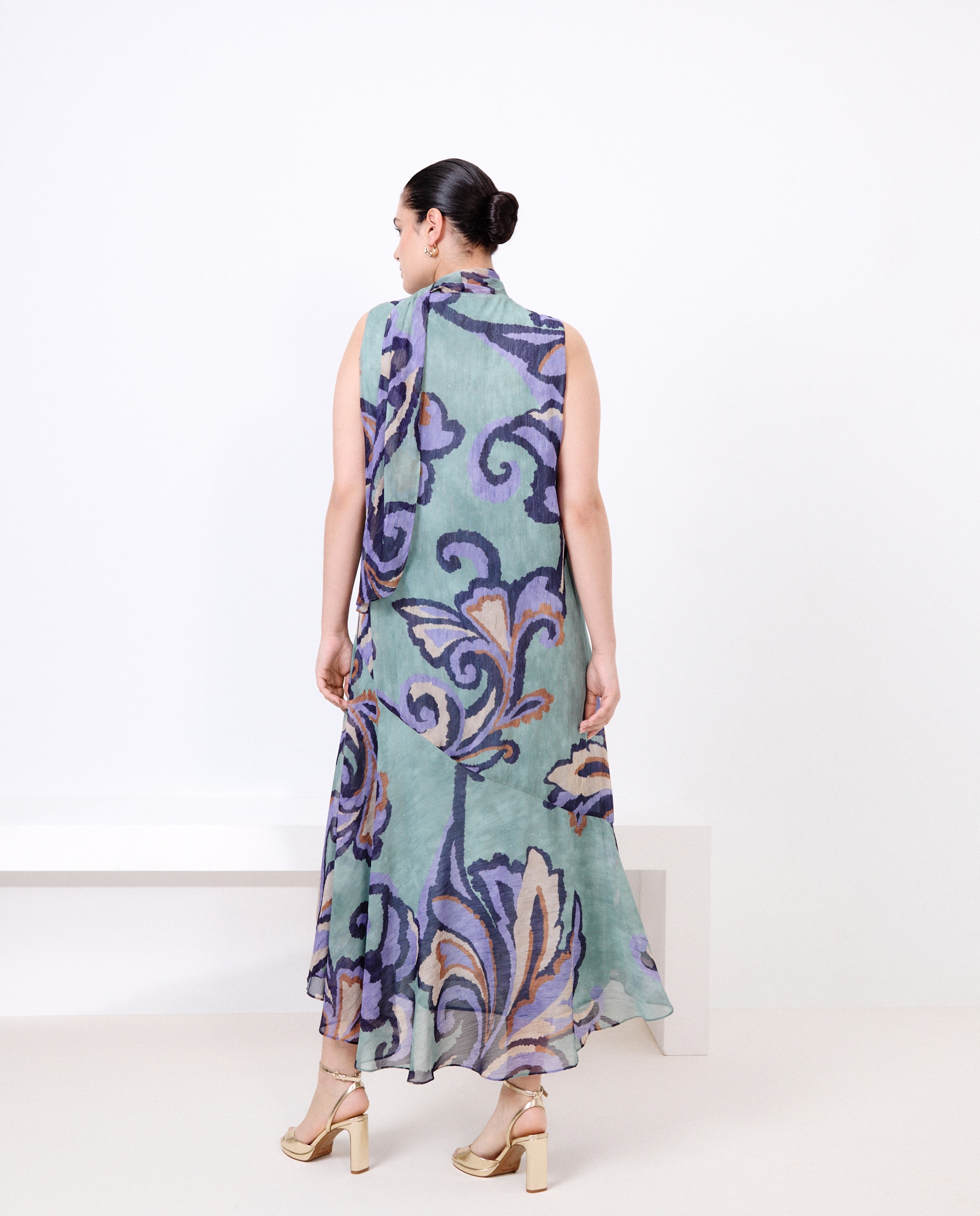 Vestido estampado comprido Verde-3