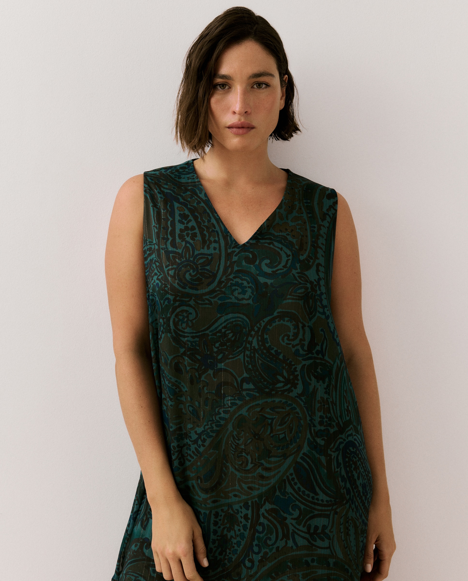 Vestido comprido com folhos Azul-3