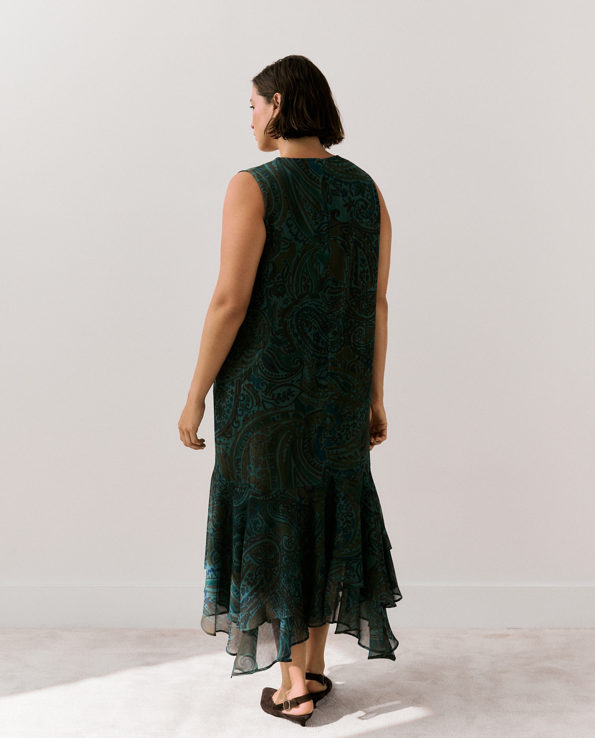 Vestido comprido com folhos Azul-4